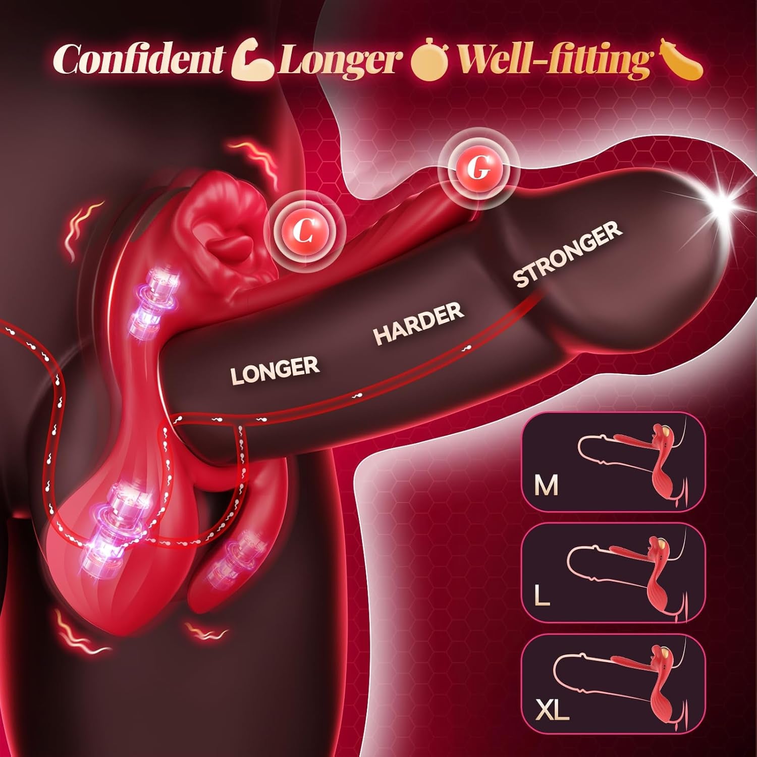 QuadWave 4 Motor Cock Ring Clit Stimulator 7 Modes Silicone - SinfulX - Personal Care > Sexual Wellness > Couples Cock Ring