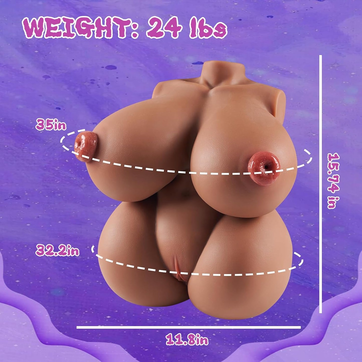 24Lb Adult Sex Doll Male Masturbator, 4 in 1 Female Torso Love Doll with Big Boobs, Big Ass, 3D Realistic Torso Sex Dolls Masturbation Penetrable Nipples Sex Toys for Men TPE Material Brown - SinfulX - 