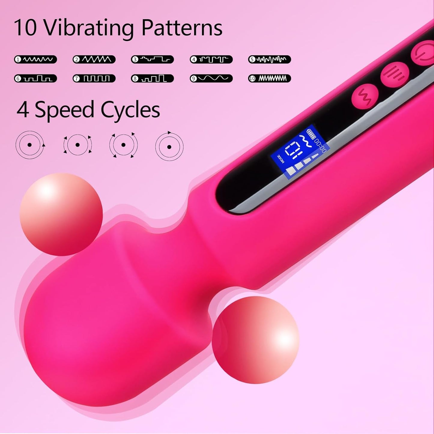 RoseCommand 12" Wand Vibrator LCD Display 10 Modes Waterproof - SinfulX - Personal Care > Sexual Wellness > Wand Vibrator