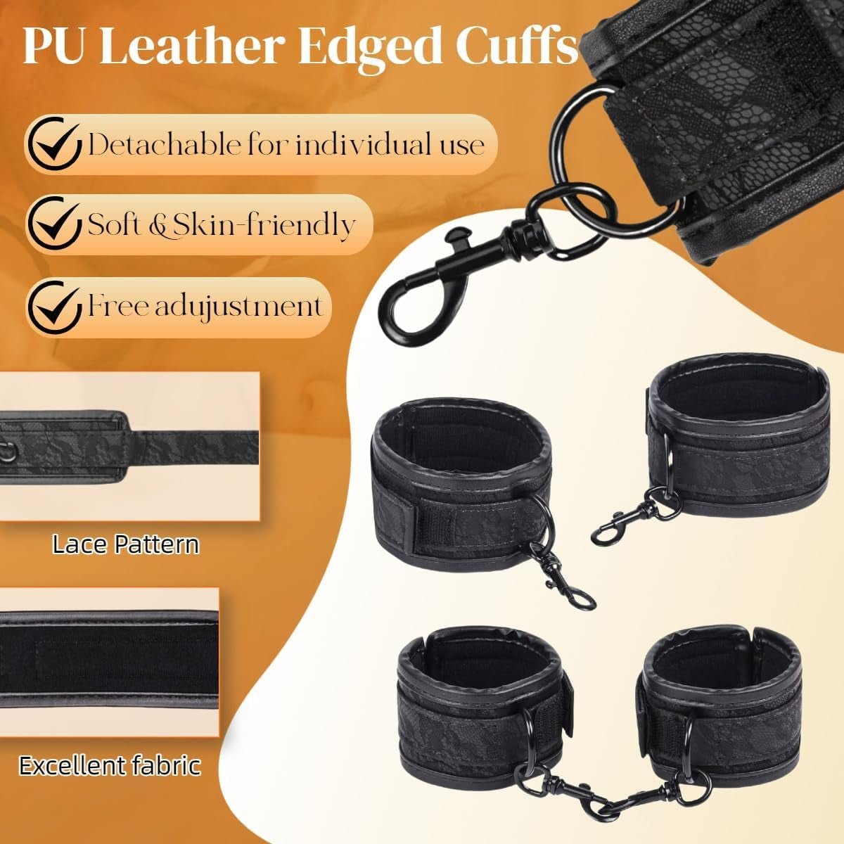 Spreader Bar Sex Toys BDSM Bondage Restraints Neck Collar Handcuffs Ankle Cuffs PU Leather Adjustable SM Games for Adult Couples - SinfulX - 