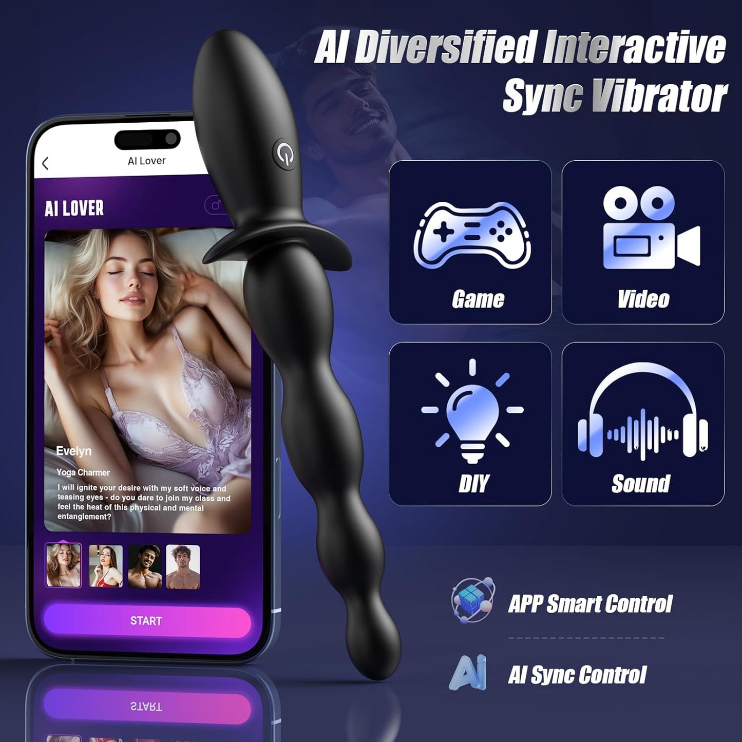 Anal Beads Prostate Massager - Anal Vibrator Beginner - Friendly 10 Vibrating Butt Plug with APP Control, Flexible Soft Silicone Anal Toys Male Sex Toys for Men Women Couples Waterproof - SinfulX - 