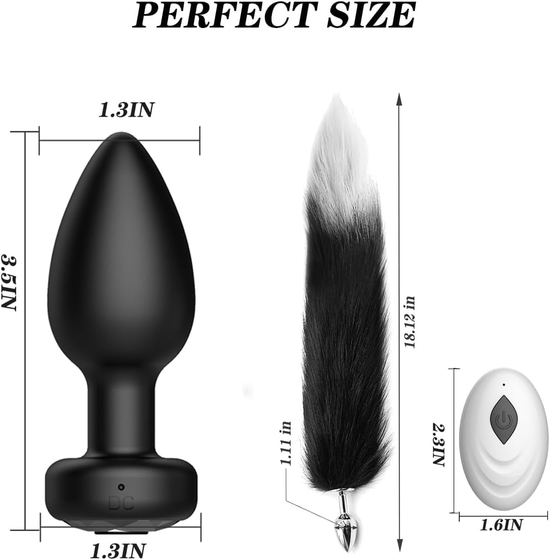 2PCS Anal Plug Vibrator Set – Remote Control Silicone Butt Plug & Fox Tail Metal Plug for Prostate and G-Spot Stimulation – Adult Toys for Men, Women, Beginners and Couples