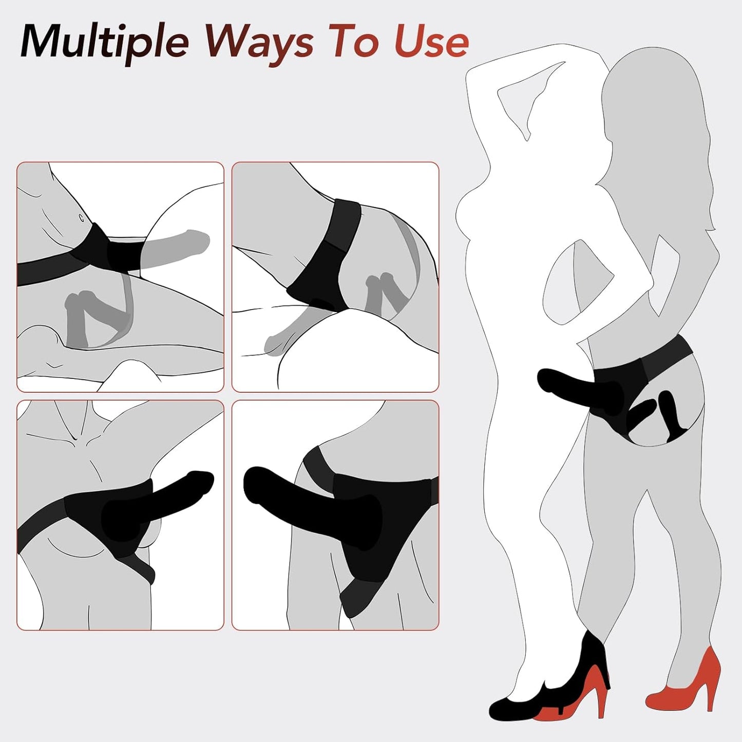 Strap - On Dildo Couple Sex Toys - Strap on 3 Removable Realistic Silicone Dildos Wearable Dildo Adjustable Pants G - Spot Stimulator Strapon Harness for Women, Lesbian & Couples Sex Toys, Black - SinfulX - 