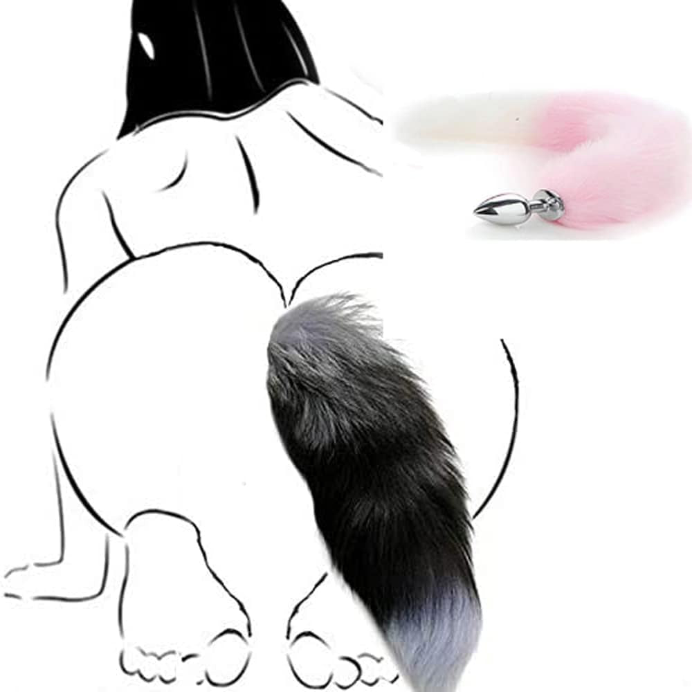 BlushFur Pink White Fox Tail Steel Butt Plug 18" - SinfulX - 