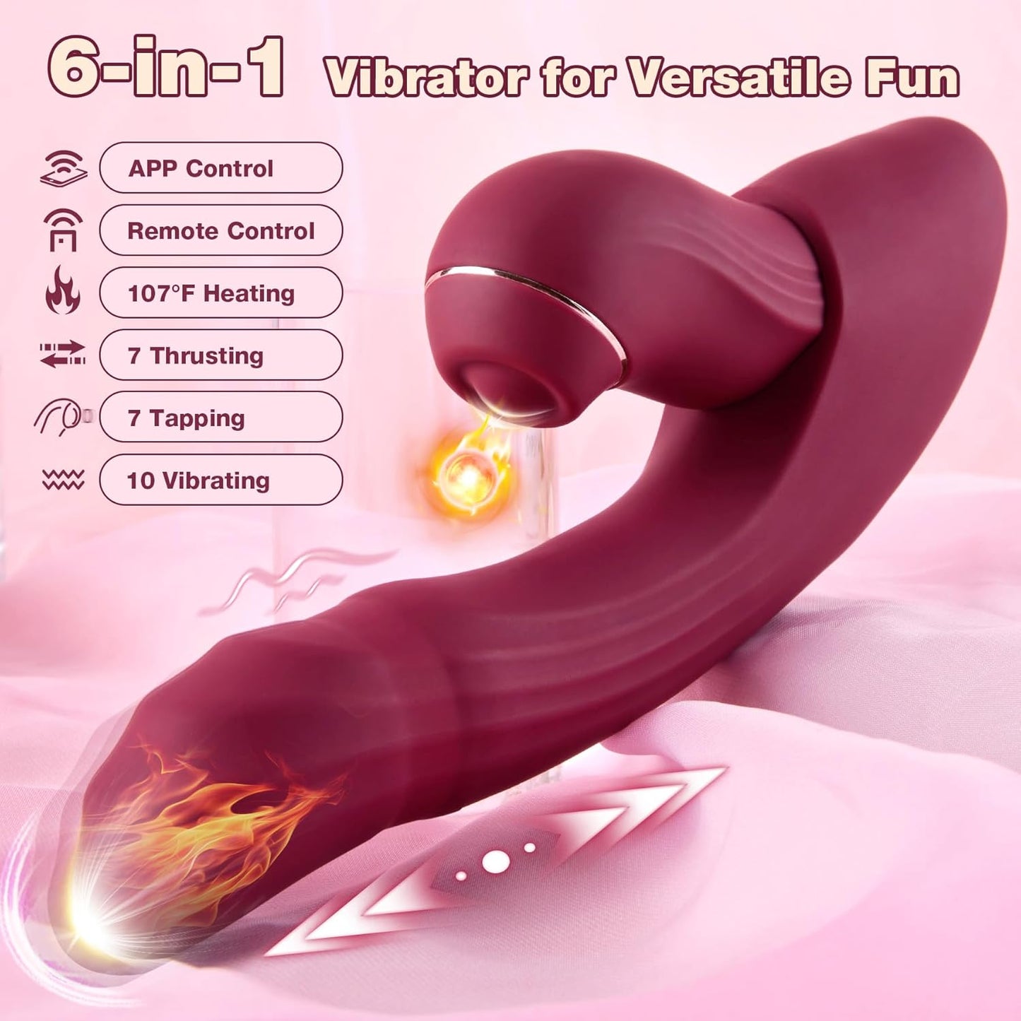 Vibrator Sex Toys Adult Dildo -  6 in 1 Detachable Set Heating APP Vibe with 7 Tapping 7 Thrusting 10 Vibration, Female True Clit Nipple G Spot Anal Stimulator for Women Men Couples Game