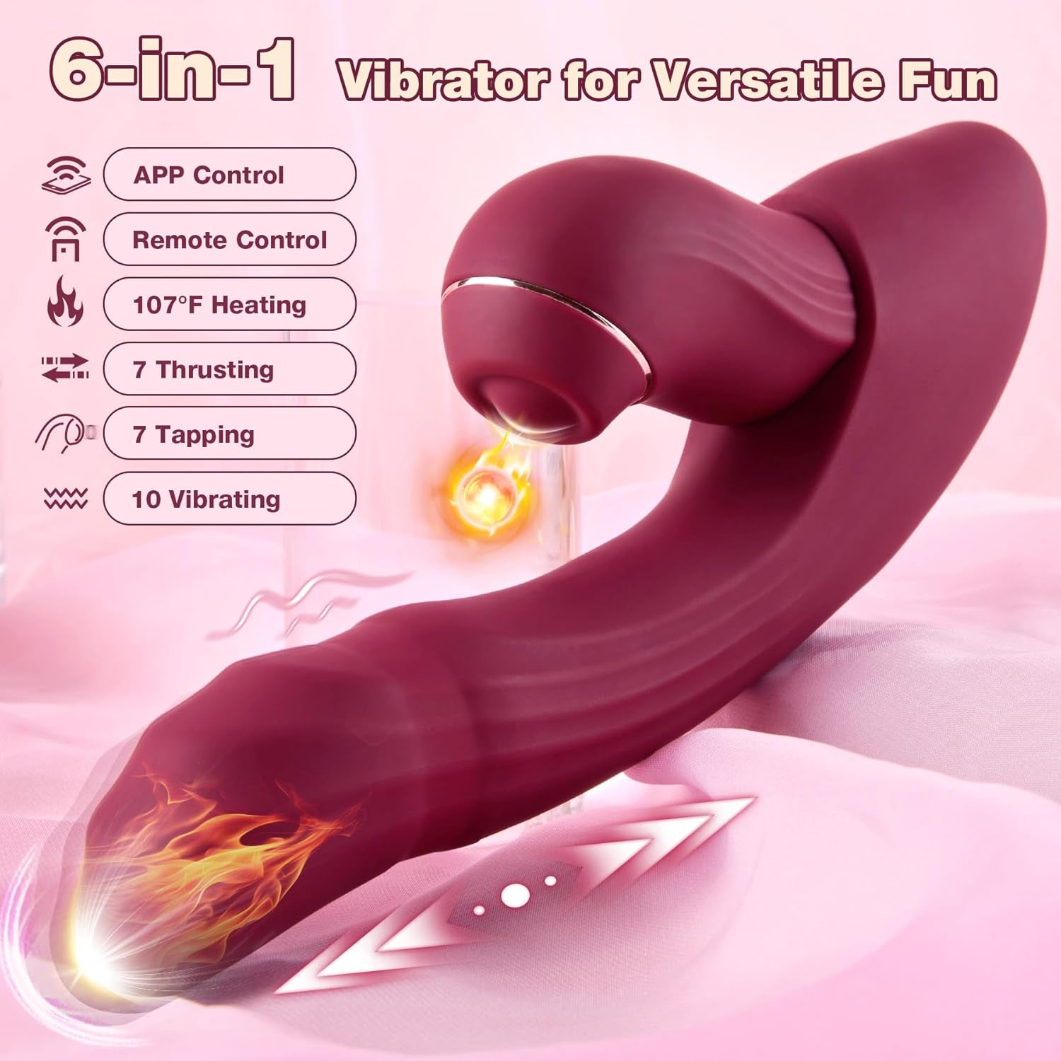 Vibrator Sex Toys Adult Dildo -  6 in 1 Detachable Set Heating APP Vibe with 7 Tapping 7 Thrusting 10 Vibration, Female True Clit Nipple G Spot Anal Stimulator for Women Men Couples Game