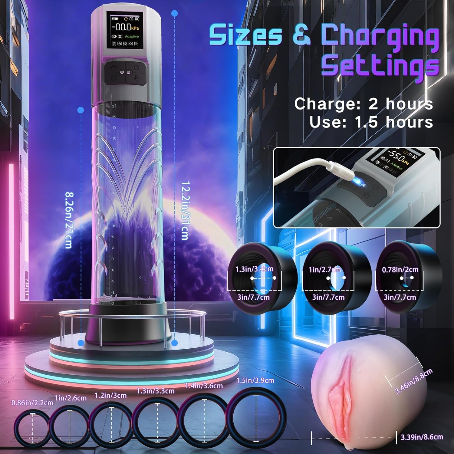 Penis Pump Sex Toys, Pussy Pump Sex Toys for Men Dick Pump with Adaptive Mode and 6 Sucking Modes, Sex Toys - Pumps & Enlargers Adult Toys for Penis Extender Penis Pumps with 6 Penis Rings - SinfulX - 
