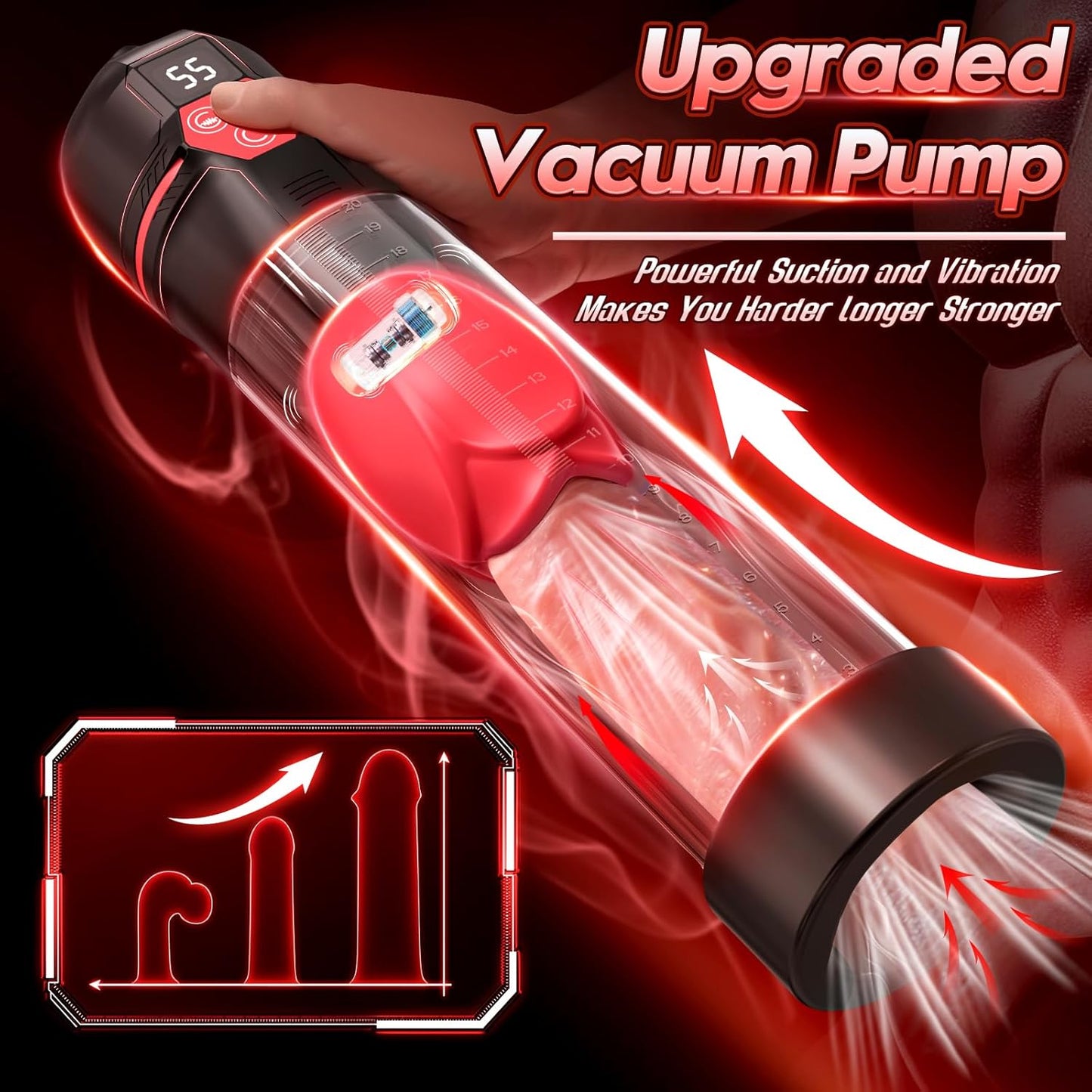 Sex Toys Electric Penis Pump - Male Sex Toys - Pumps & Enlargers Male Masturbator with 5 Suction Intensities & 7 Vibrating Modes, Dick Pump Penis Enlarger for Men Erection, Cock Pump with Pocket Pussy - SinfulX - 