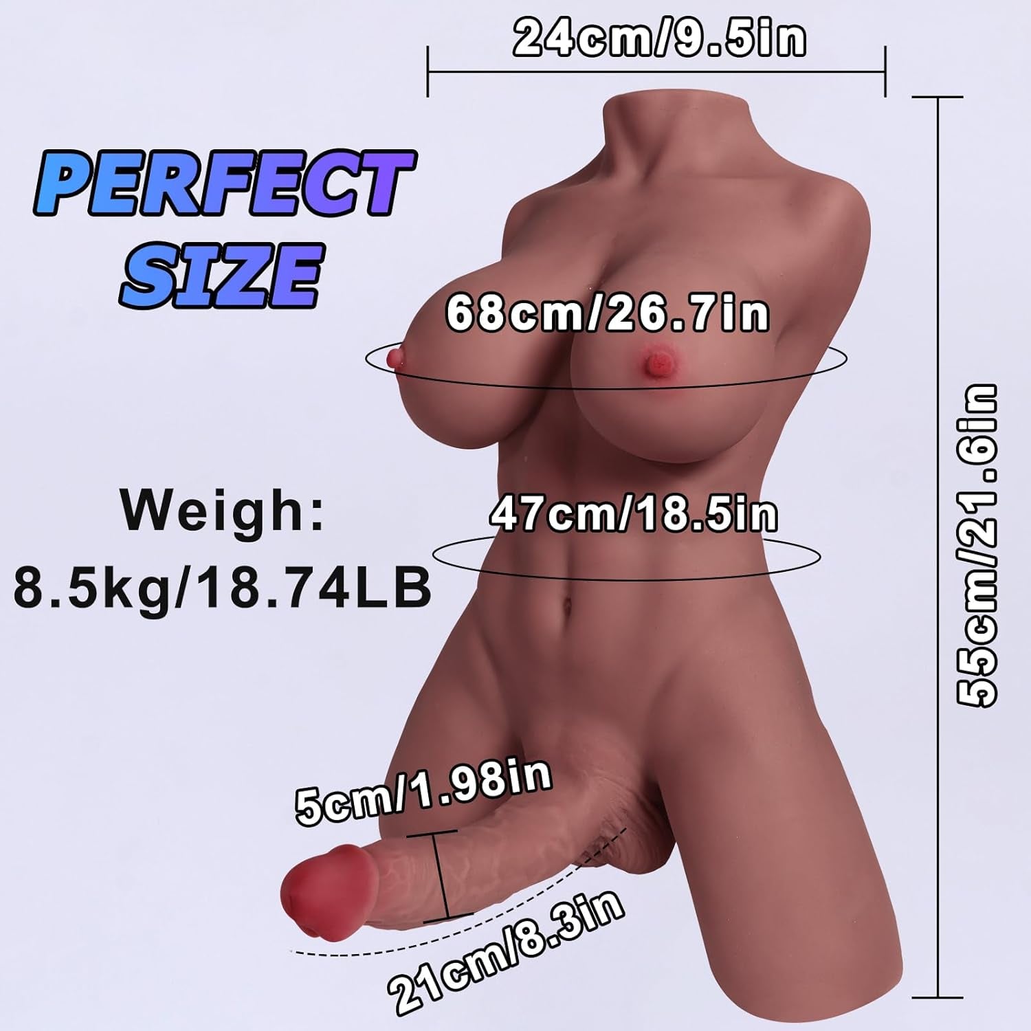 18.7Lb Realistic Sex Doll Sex Toys Masturbation Toys Shemale Full - Size Torso for Women with Huge Dildo Soft Body Trans with Big Penis Male Masturbator Adult Toys for Men - Brown - SinfulX - 