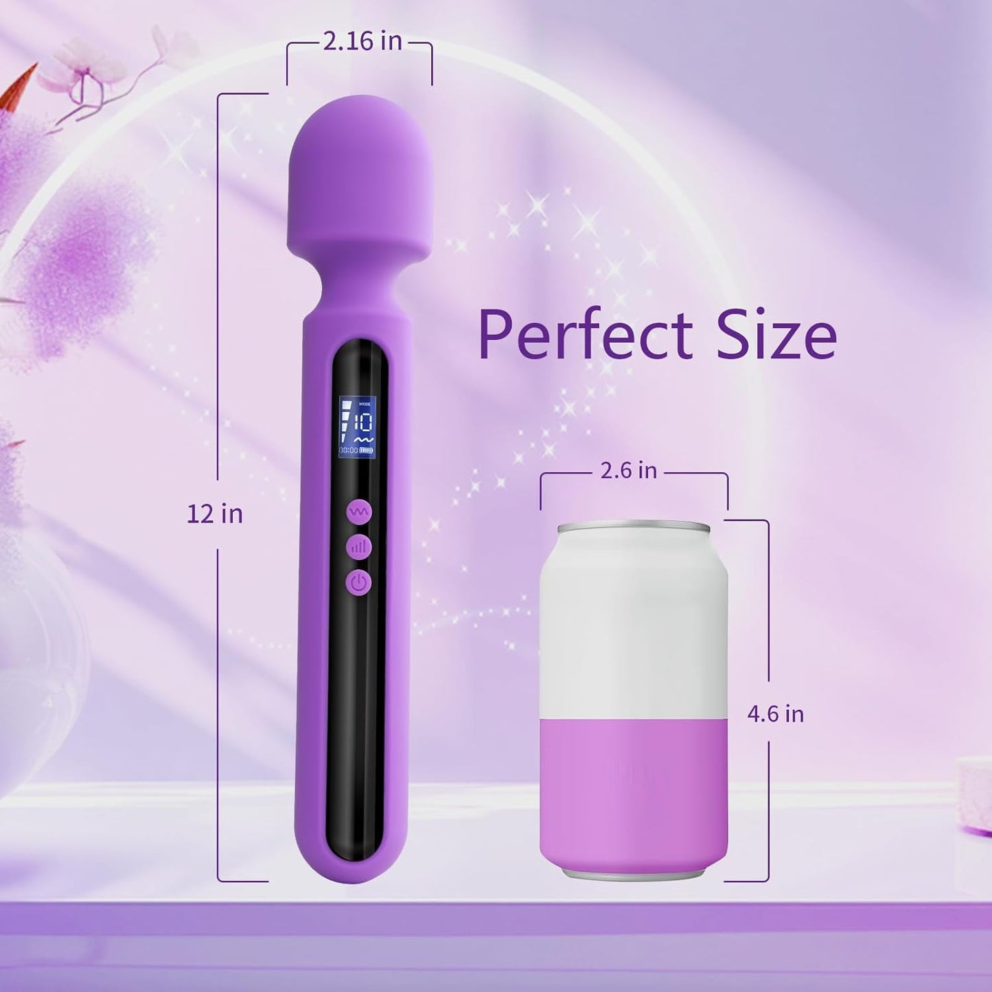VoltAura 12" Wand Vibrator LCD Display 10 Modes Rechargeable - SinfulX - Personal Care > Sexual Wellness > Wand Vibrator