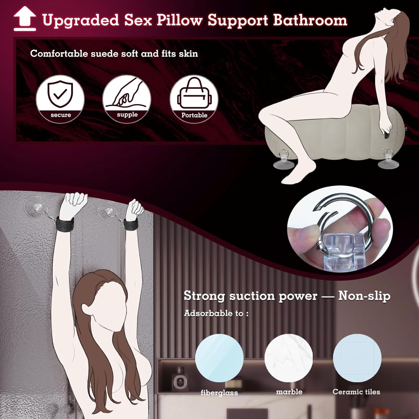 AirBond Inflatable BDSM Pillow with Restraints & Toy Mount - SinfulX - Personal Care > Sexual Wellness > Sex Pillow