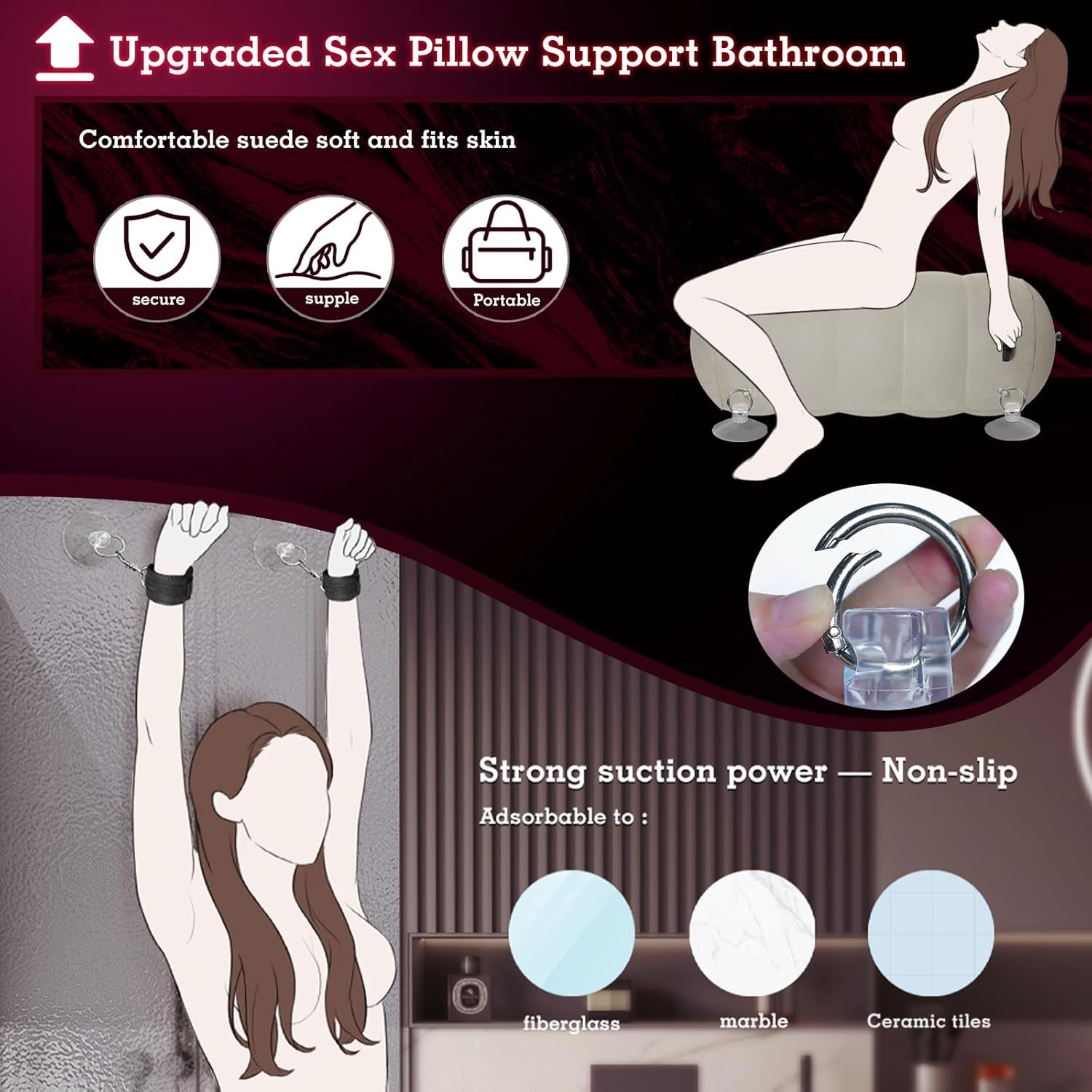 AirBond Inflatable BDSM Pillow with Restraints & Toy Mount - SinfulX - Personal Care > Sexual Wellness > Sex Pillow