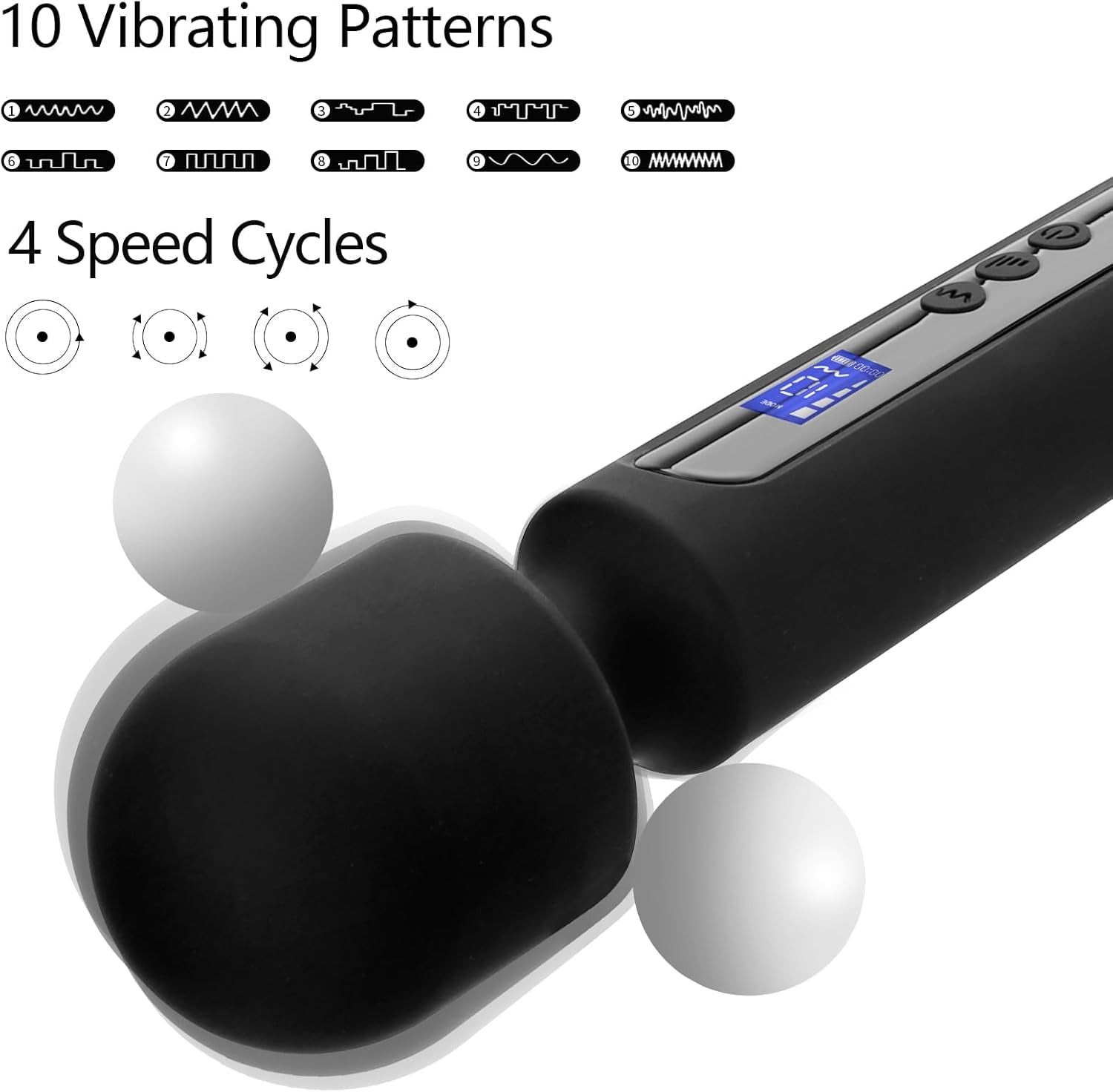 MidnightCommand 12" Wand Vibrator LCD Display 10 Patterns Waterproof - SinfulX - Personal Care > Sexual Wellness > Wand Vibrator