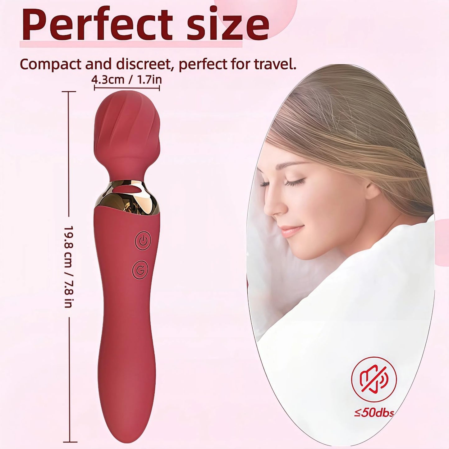 2-In-1 Wand Massager for Women Rechargeable Waterproof Quiet Vibrator with 12 Speeds Powerful Clit Stimulator, G Spot Vibrating Dildo Adult Sex Toy for Personal Couples Pleasure and Travel
