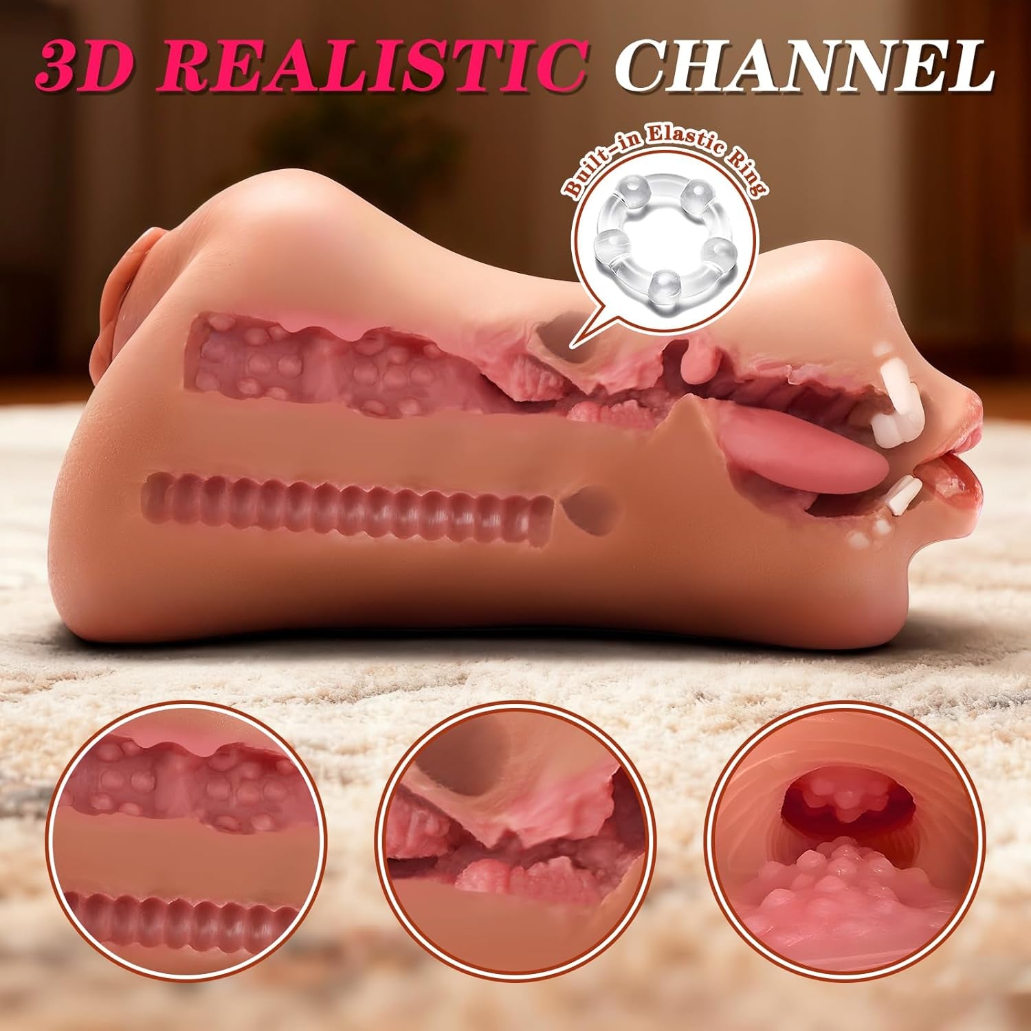 3 in 1 Pocket Pussy Male Masturbator - Sex Toys for Men Penis Stimulation, Male Blowjob Stroker Toy with 3D Realistic Textured Tight Anus & Real Mouth,Sex Doll Adult Toys for Man Masturbation - SinfulX - 