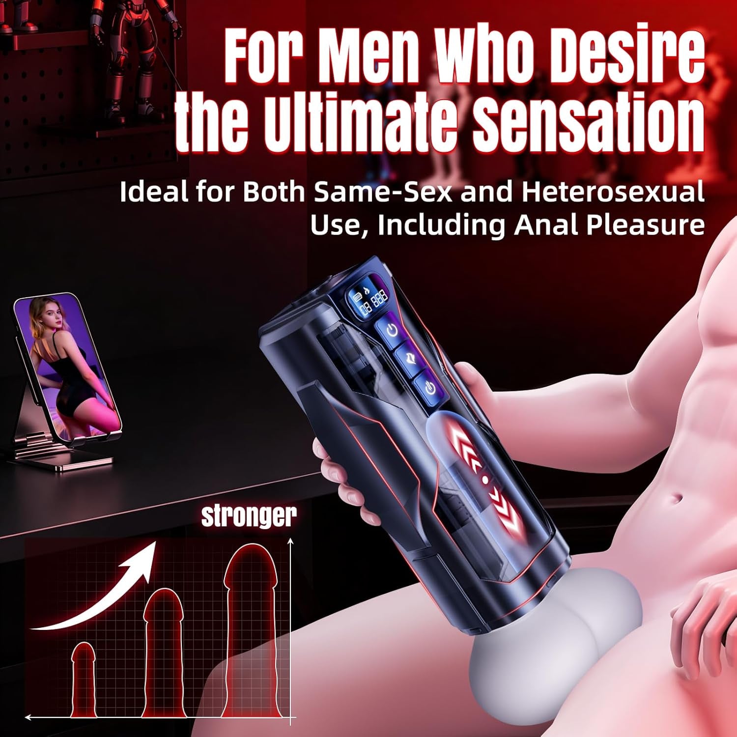 Male Masturbator Sex Toys for Men – Bootypop Automatic Male Sex Toys with Realistic Ass Vagina 360° Heating 10 Vibration & 7 Thrusting Modes for Stroker, Pocket Pussy LCD Display Adult Toys - SinfulX - 