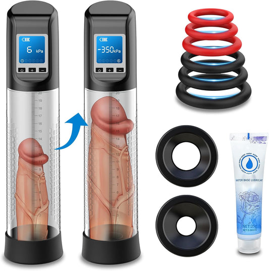 Male Electric Penis Vacuum Pump - Penis Enlargement Extend Pump with 6 Suction Modes, Penis Pump Bigger Longer Stronger Erections, Rechargeable & LED Screen Adult Sex Toys for Men - SinfulX - 