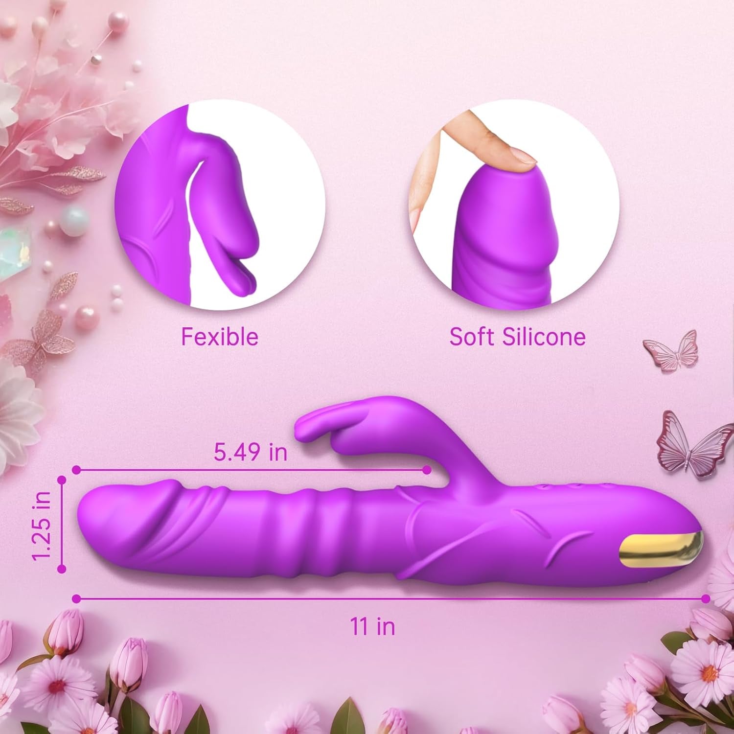 Dildo Thrusting Rabbit Vibrator, G Spot Clitoral Vibrator Dildos Waterproof & Rechargeable Realistic Silicone Vibrator with 3 Thrusting & 10 Vibrating Modes, Rose Sex Toys for Women