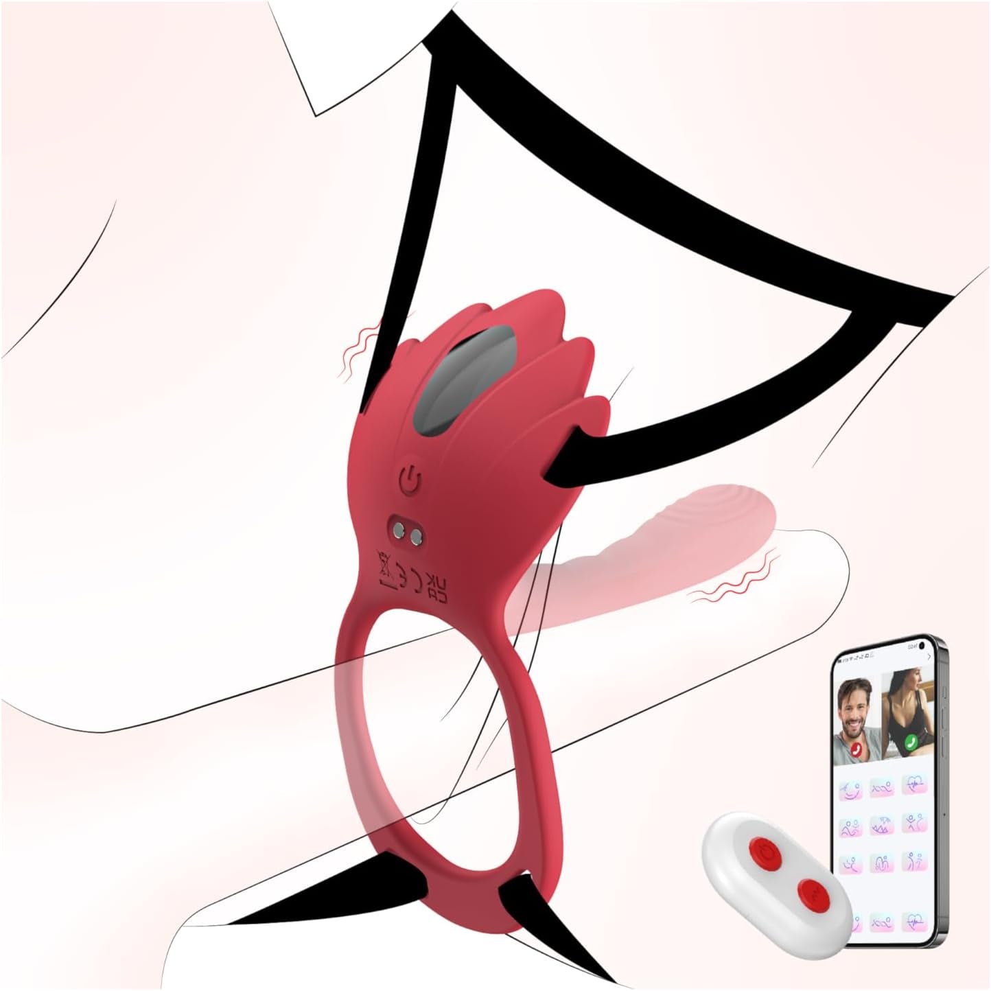 RougeFlex Wearable Cock Ring Clit Stimulator App 9 Modes - SinfulX - Personal Care > Sexual Wellness > Couples Cock Ring
