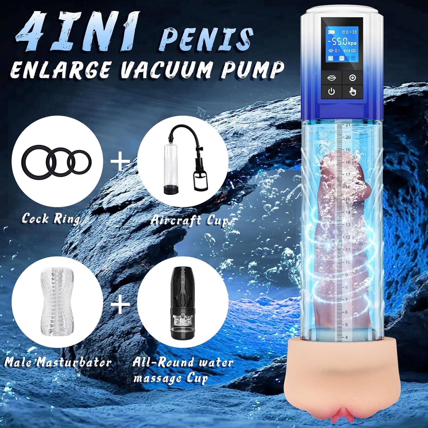 Male Sex Toys Penis Pump for Men - Adult Toys Electric Penis Enlarge Vacuum Pump, Waterproof High - Vacuum Penis Enlargement Extend Pump Masturbator, 6 Suction&4 Training Pressure with Mini Pocket Pussy - SinfulX - 