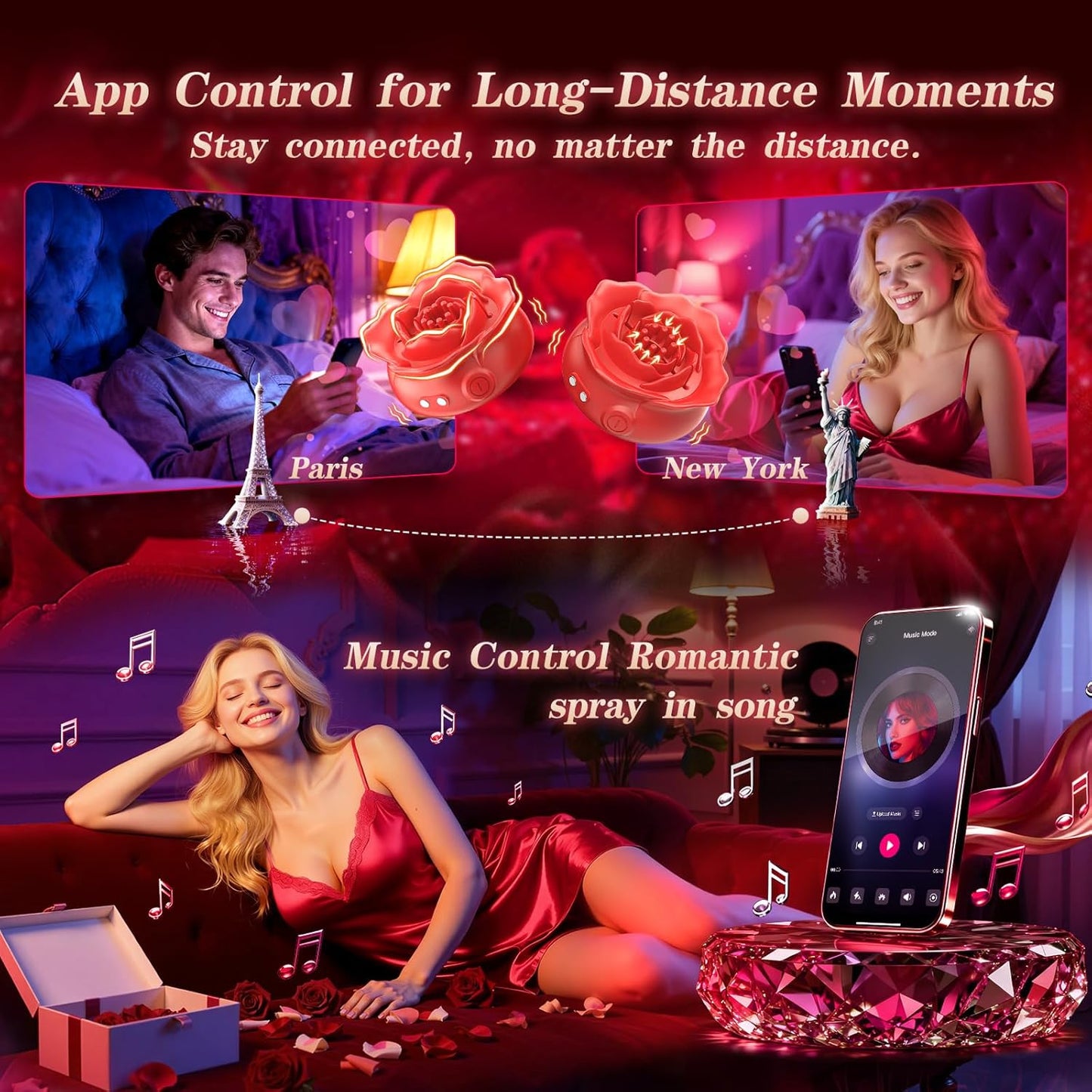 Nipple Sex Toys Vibrator – Rose Vibrating Nipple Clamps & Nipple Toy with Soft Silicone, Adjustable Petal Texture, 9 Vibration Modes, APP Control & Magnetic Dual Charging for Women & Couples