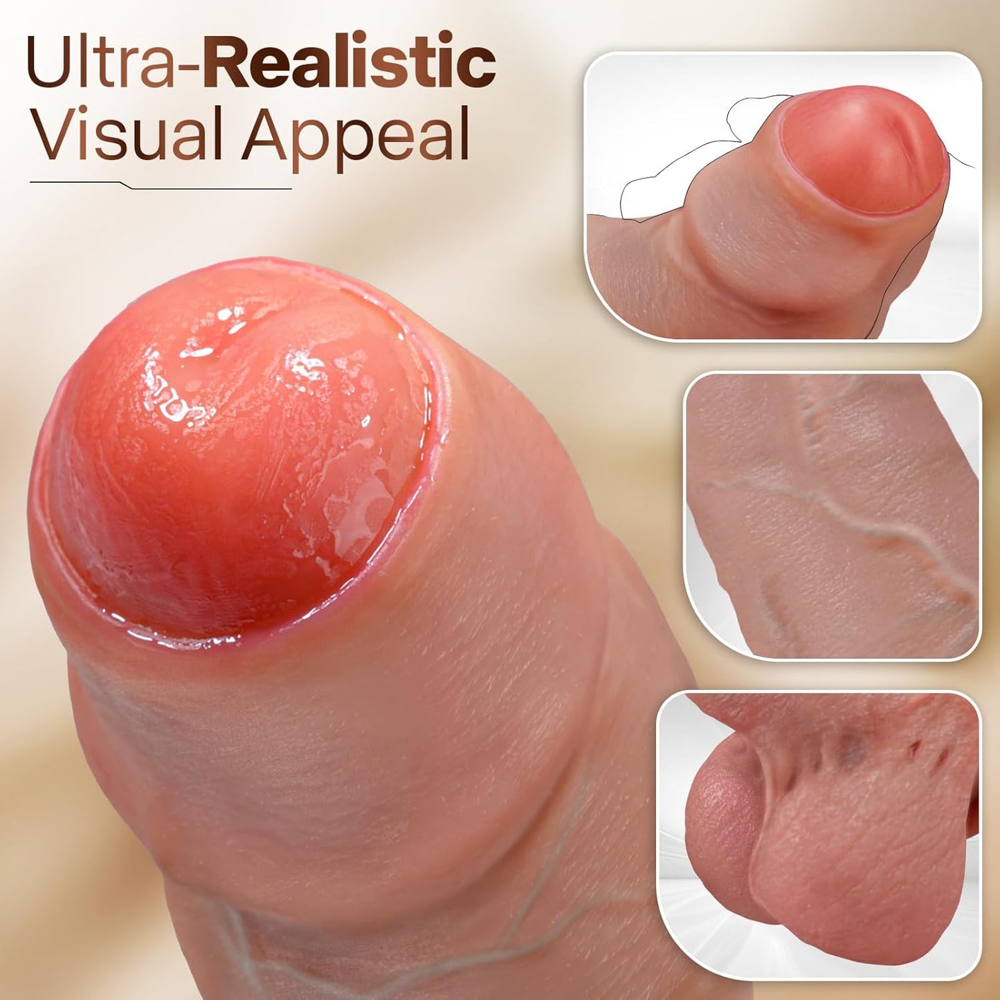 11'' Realistic Uncut Foreskin Big Dildo - Huge Thick Dildo with Strong Suction Cup for Hands - Free Play, Skin - Like Silicone Dildos, Lifelike Curved G - Spot & Anal Adult Sex Toys for Women Men - SinfulX - 