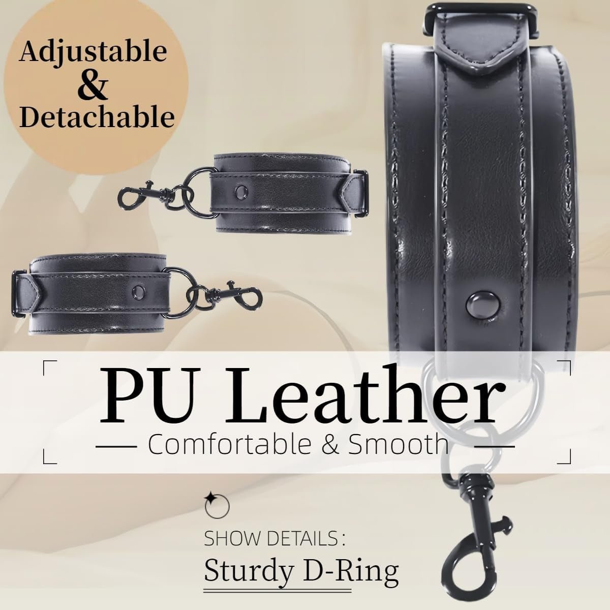 Spreader Bar BDSM Bondage Restraints Kits Sex Toys with Wrist Ankle Neck Collar Cuffs PU Leather Handcuffs Adjustable Adult Couples Toys for SM Games - SinfulX - 