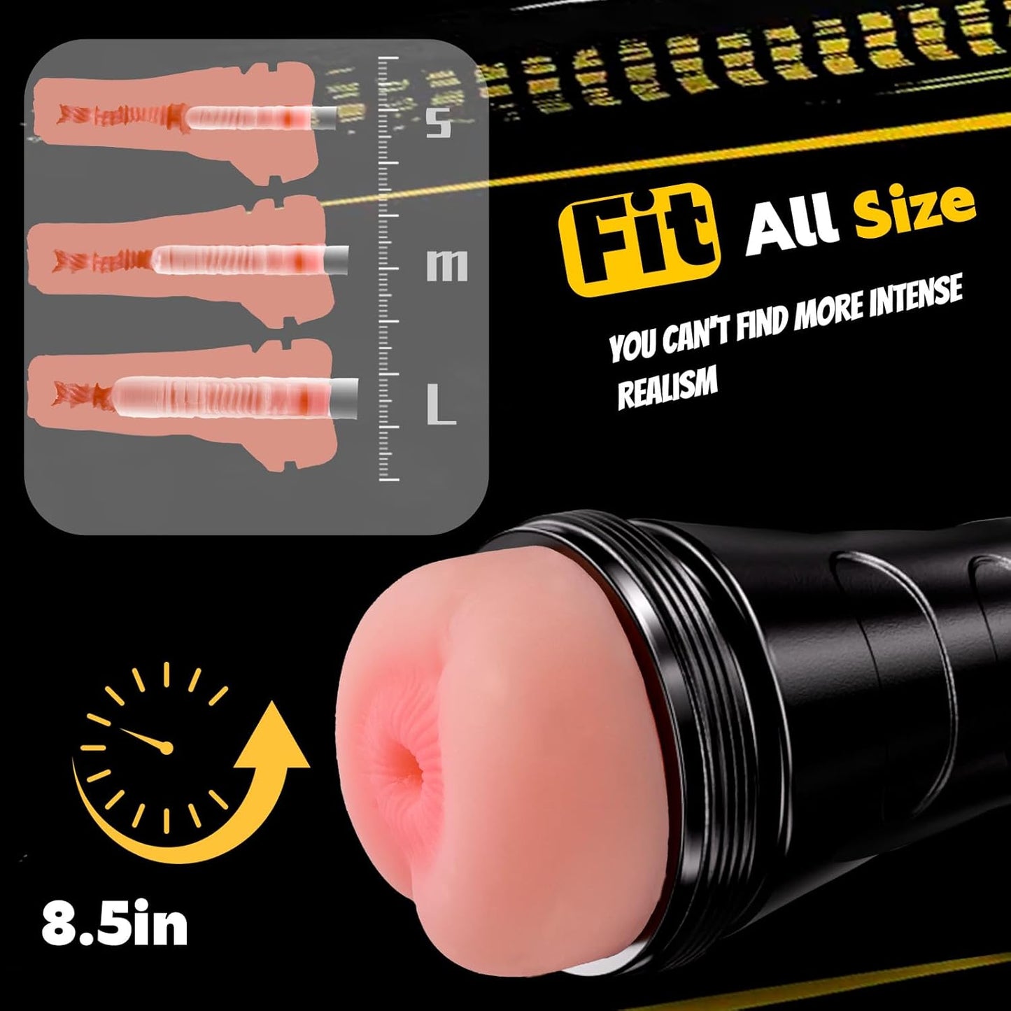 Anal Male Masturbator Cup with 8.5'' Depth Textured Sleeve, Lifelike Textured,Plump and Soft Fleshy Masturbating Stroker Toys, Portable Pocket Pussies Ass for Blowjob Sex Machine - SinfulX - 