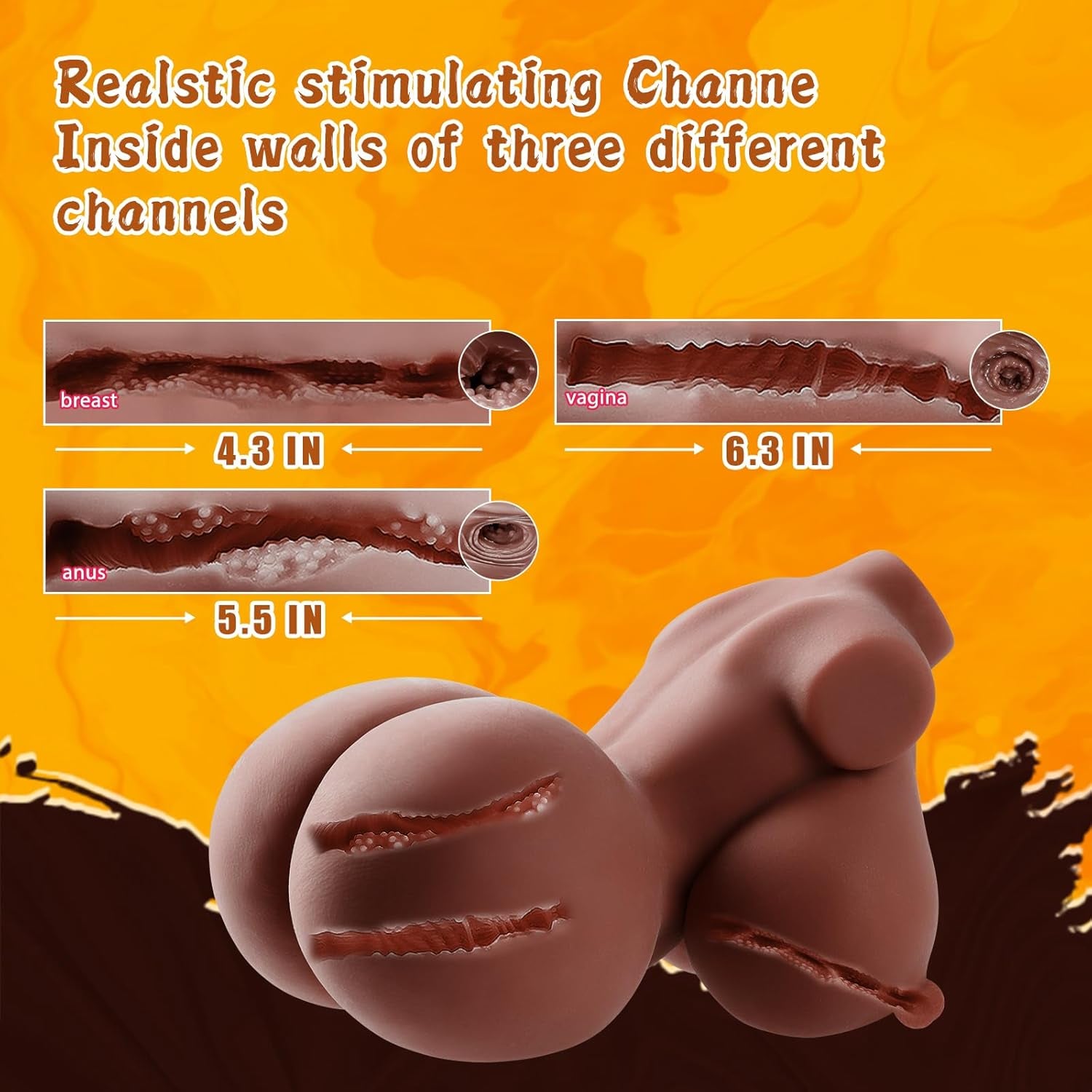 7.5Lb Adult Sex Doll Male Masturbator, 4 in 1 Men Love Doll Realistic Torso Sex Dolls with Pussy Ass Boobs Masturbation Penetrable Nipples Sex Toys for Men TPE Material (Brown) - SinfulX - 