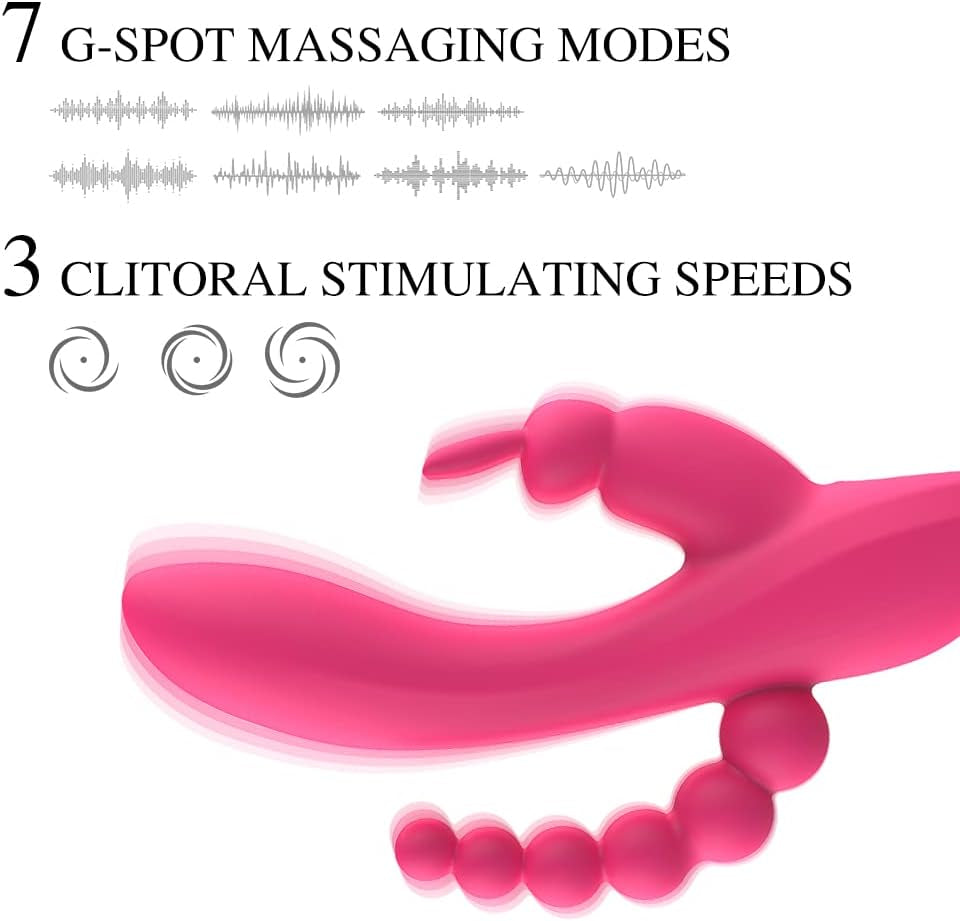 G Spot Rabbit Vibrator for Women Clitoris Stimulation with 7 Powerful Vibrations,  Rechargeable 3 in 1 Clit Anal Stimulating Dildo Massager with Quiet Dual Motors for Couples or Solo Sex