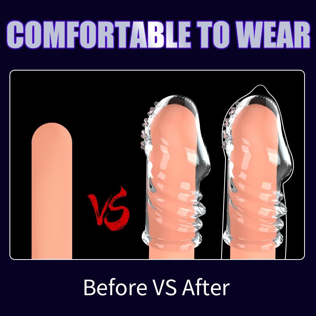 2 Pcs Reusable Clear Penis Sleeve, Soft Phimosis Stretcher Glans Condom with Large Particles,Cocksleeve for Men Delay Ejaculation,Girth Enhancer Sleeve G Spot Stimulator,Adult Toys for Men and Couples - SinfulX - 