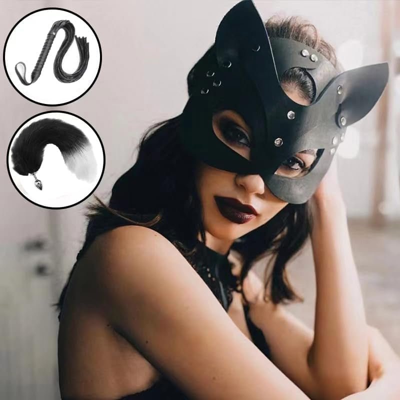 NightFeral Tail Anal Plug Mask Whip BDSM Cosplay Set - SinfulX - 