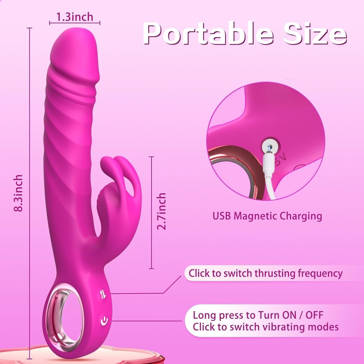 Thrusting Vibrator Adult Sex Toys - Realistic Dildos Vibrators for Women Sex Toy with 7 Thrusting and 7 Vibrating Modes, G Spot Clitoral Rabbit Vibrator Sex Toys for Women Couples (Rose - 3) - SinfulX - 