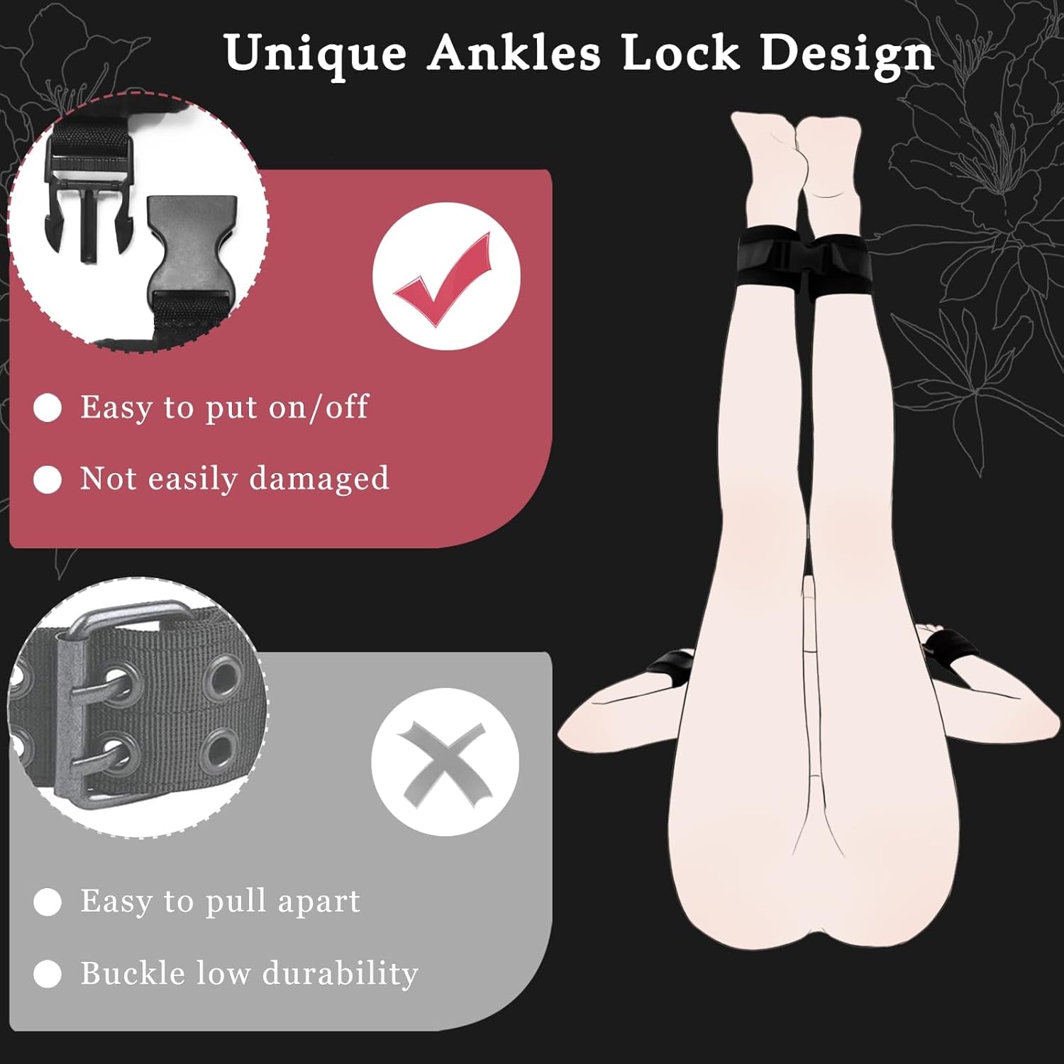 Sex Bondage Restraints BDSM Ankle Restraints Lock Adjustable Neck to Thigh/Ankle Cuffs Sex Straps Bed Restraints Sex Sling Sex Toys Couples Game Play