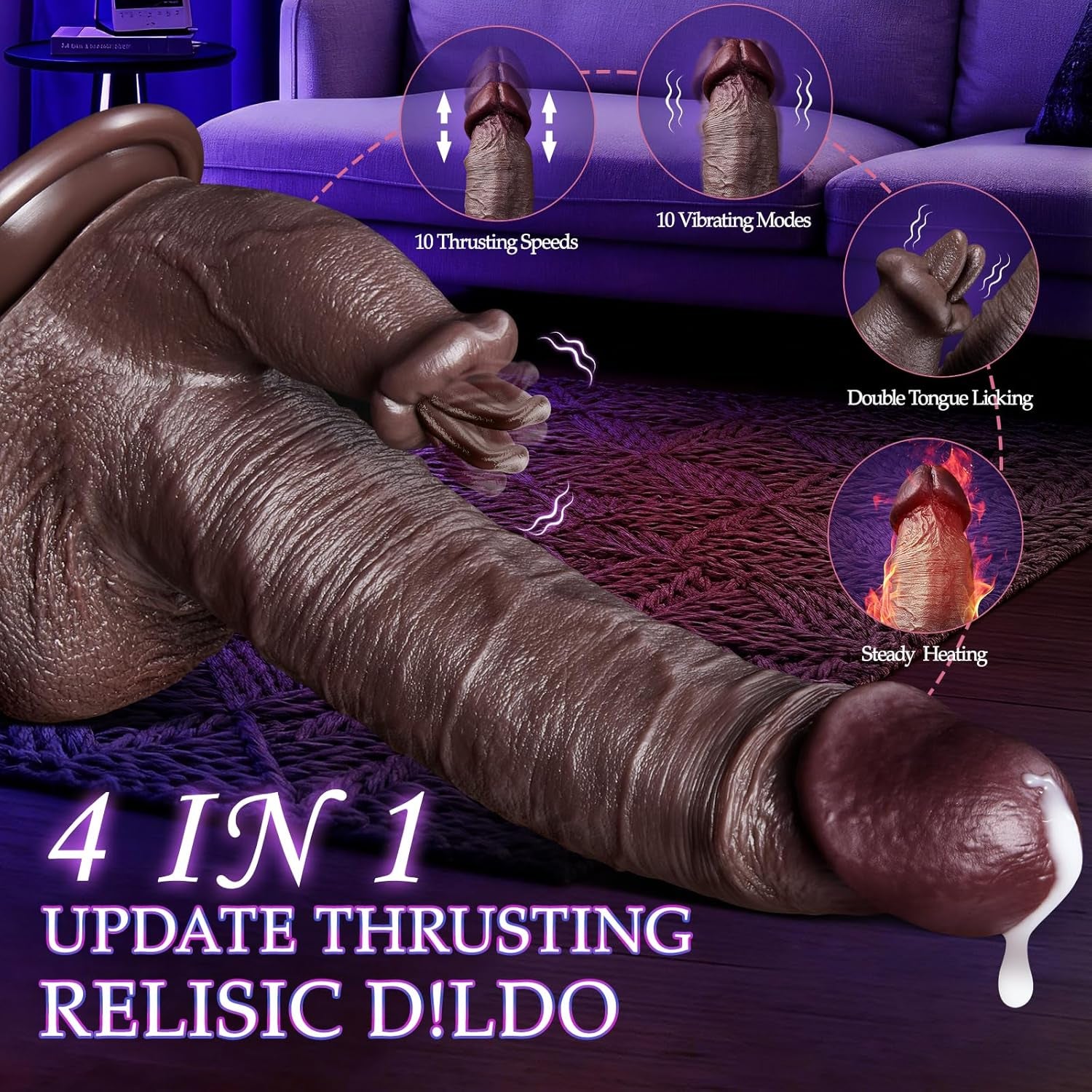 NyxoraDual Tongue Thrust Heated Dildo 4 - in - 1 Remote Vibrator - SinfulX - Personal Care > Sexual Wellness > Tongue Vibrator