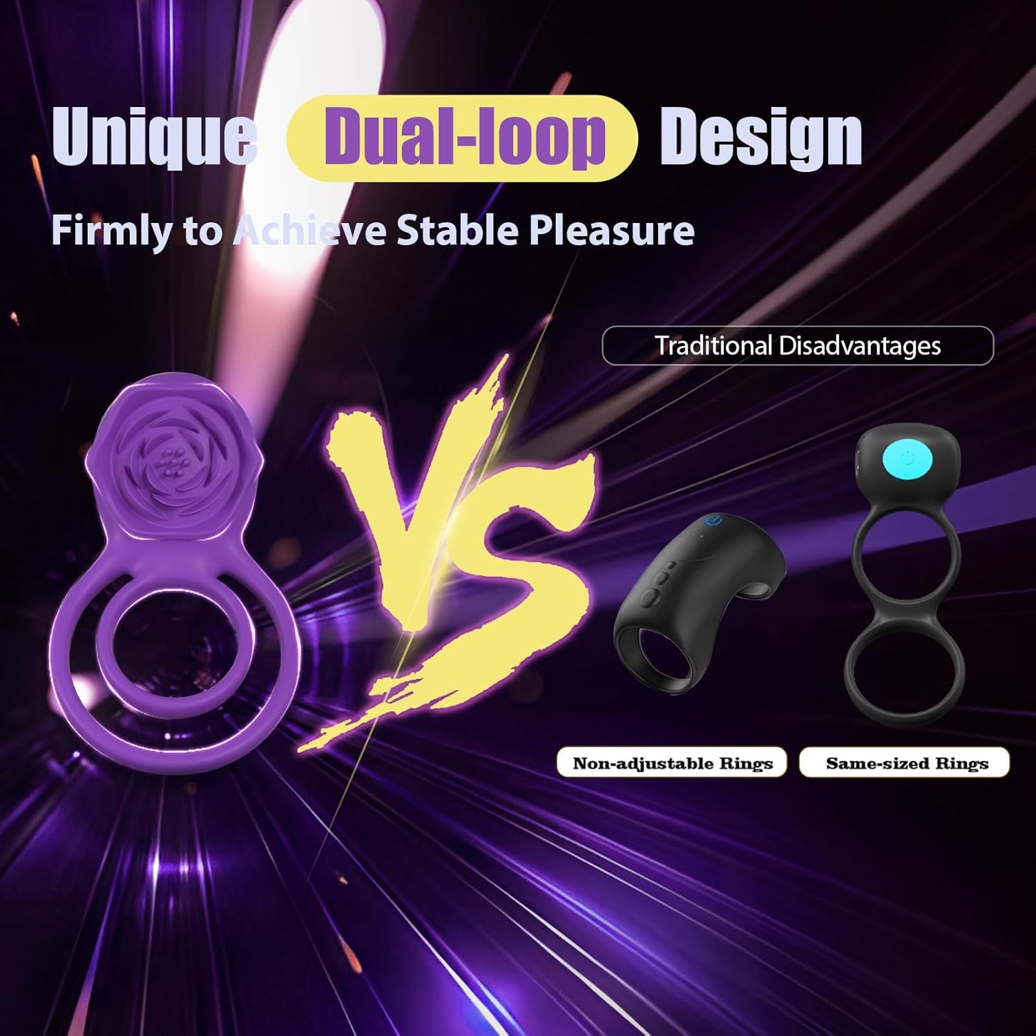 VioletLockX Purple Cock Ring Rose Clit Vibrator 7 Modes - SinfulX - Personal Care > Sexual Wellness > Couples Cock Ring