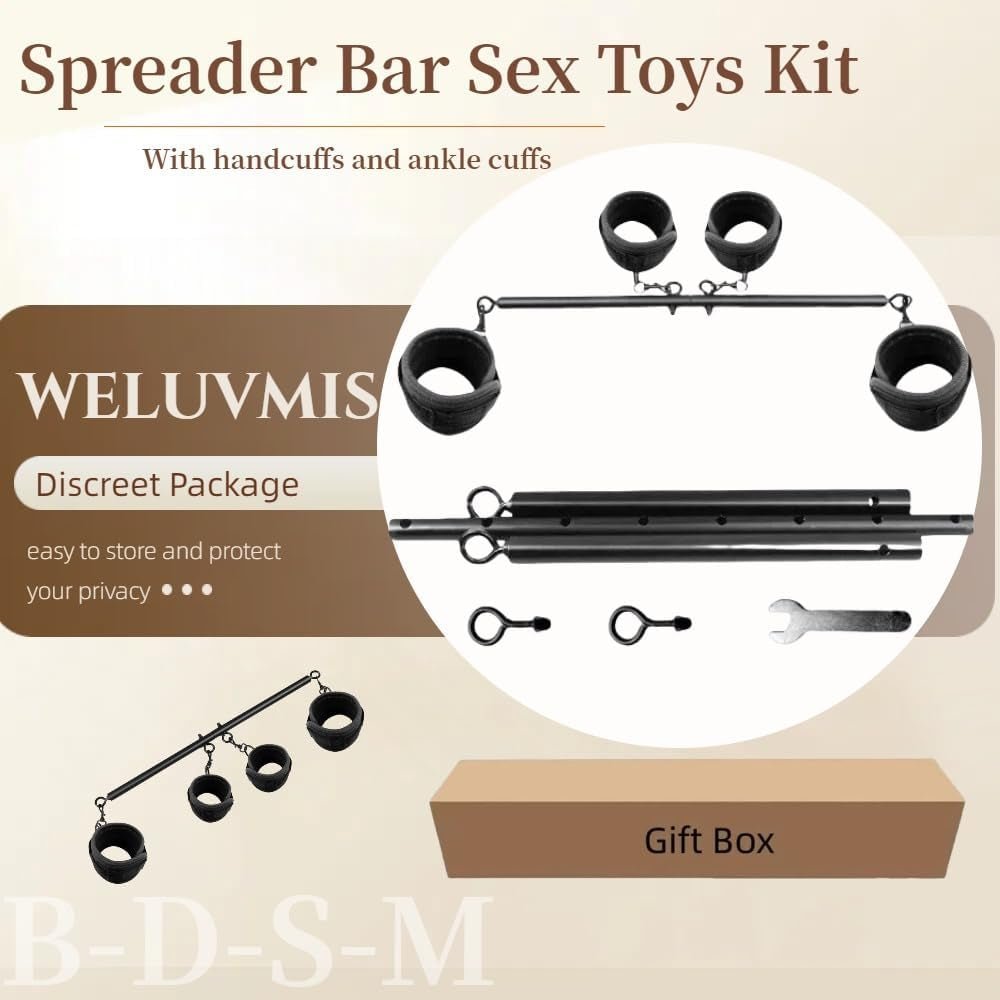 Spreader Bar Sex Toys Sex Furniture Restraints with Handcuffs Ankle Cuffs BDSM Bondage Set for Couples Adults SM Games Sex Play Adjustable and Detachable 22 - 36 Inch (Black) - SinfulX - 
