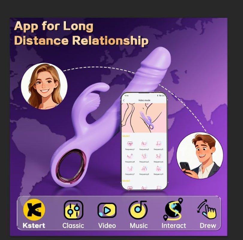 Thrusting Dildo Women Sex Toy - App Control Vibrator for Women with 9 Thrusting and 9 Vibrating Modes, G Spot Clitoral Rabbit Vibrators Adult Toys for Womens Couples (Purple) - SinfulX - 