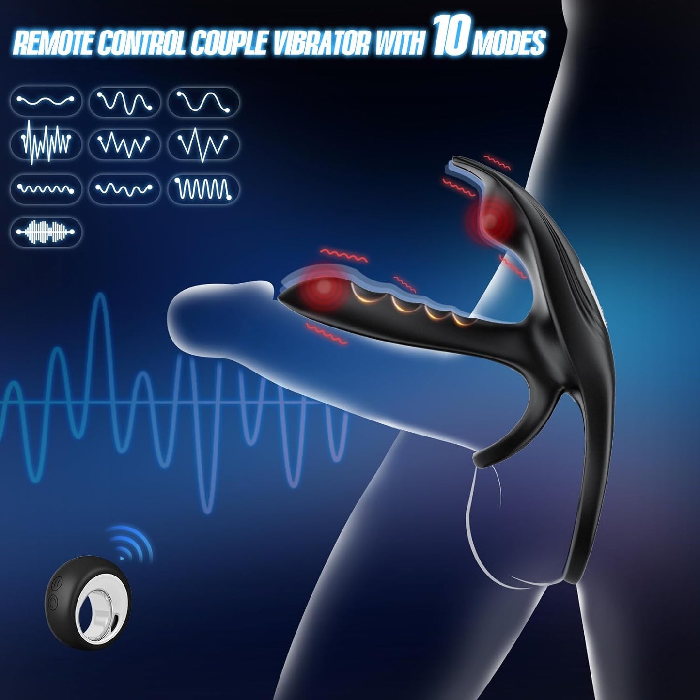 SyncDriveX Cock Ring Clit Stimulator Remote 10 Modes Waterproof - SinfulX - Personal Care > Sexual Wellness > Couples Cock Ring