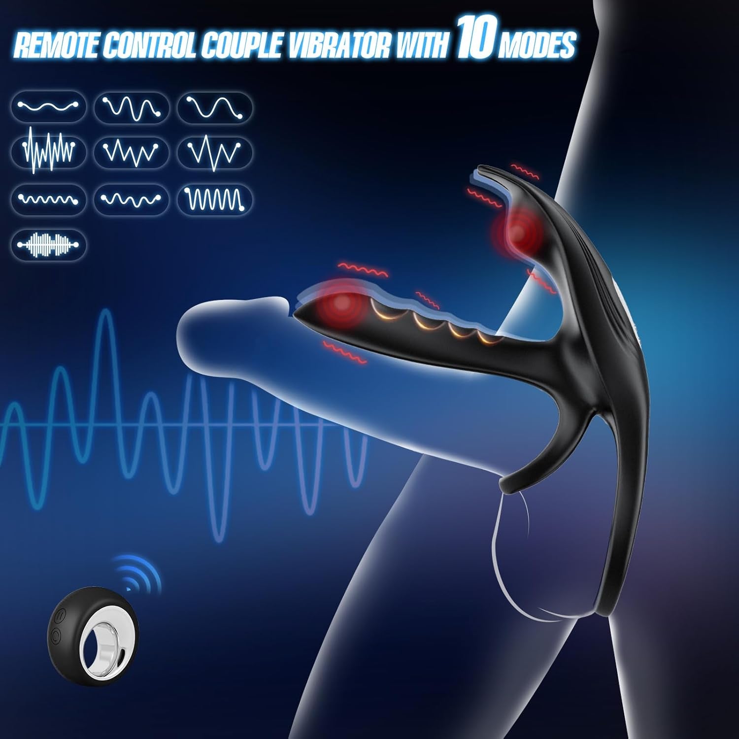 SyncDriveX Cock Ring Clit Stimulator Remote 10 Modes Waterproof - SinfulX - Personal Care > Sexual Wellness > Couples Cock Ring