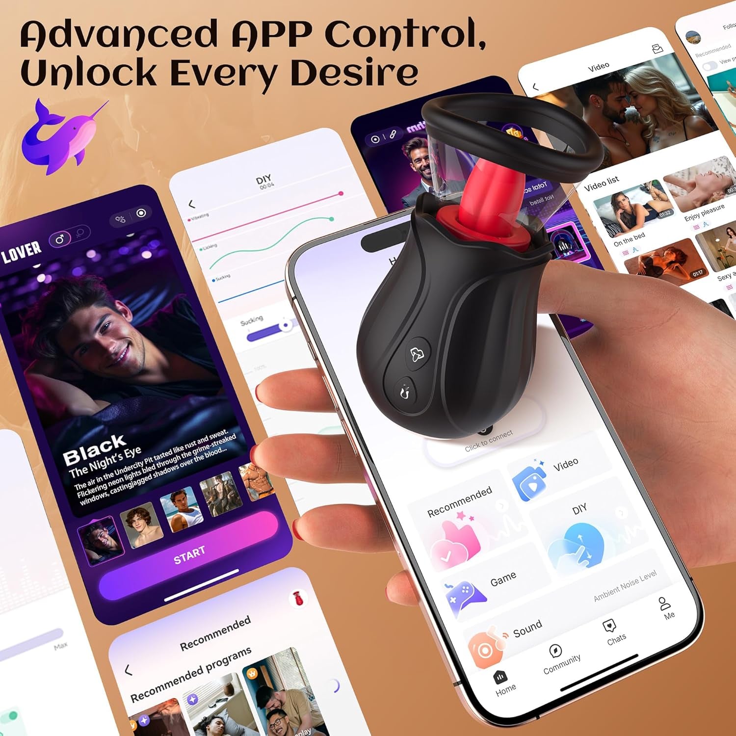 Dildo Vibrator Sex Toys - AI APP Rose Toy Adult Toys for Women with 7 Sucking & 10 Tongue 360° Licking & Vibrating, Rose Sex Toy Vibrators for Clit Nipple Anal, Removable Cup Couples Sex Toy - SinfulX - 