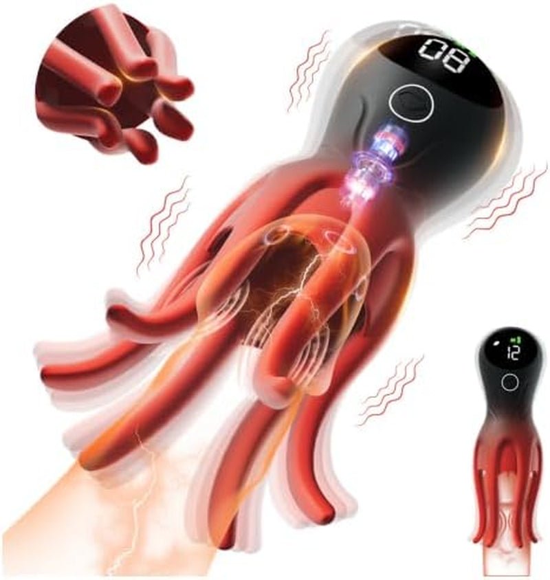 Male Vibrators Sex Toys for Men - LED Display Male Masturbator Couples Adult Sex Toy with 360° Fully Wrapped Octopus Tentacles & 12 Vibrations, Mens Penis Vibrator Trainer Stroker Prolong Endurance - SinfulX - 