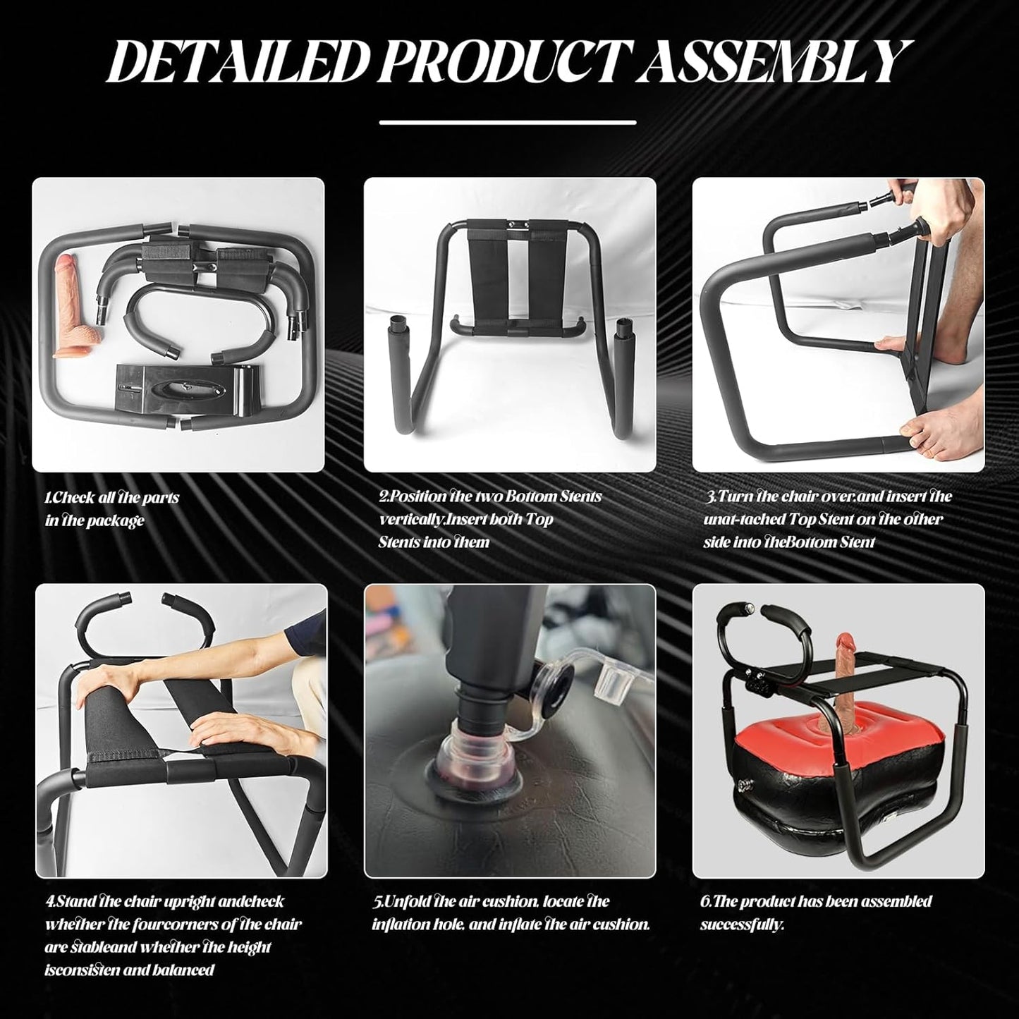 Sex Chair with Dildo Adjustable Handrail, Inflatable Sex Bench for Couples, G - Spot Sex Positioning, Portable Adult Furniture for Bedroom Fun Weightless Position Sex Bench for Couples - SinfulX - 