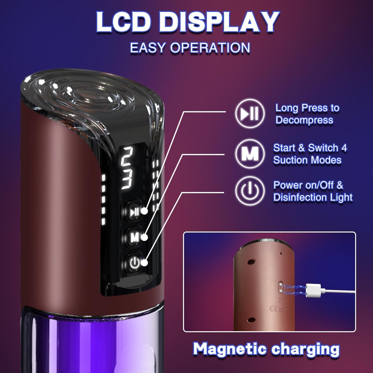 Electric Penis Pump Male Sex Toys Vacuum Pump with 4 Suction Intensities Automatic Penis Extender and 6 Rings, Adult Toys for Men Dick Enlarger Erection (Black) - SinfulX - 