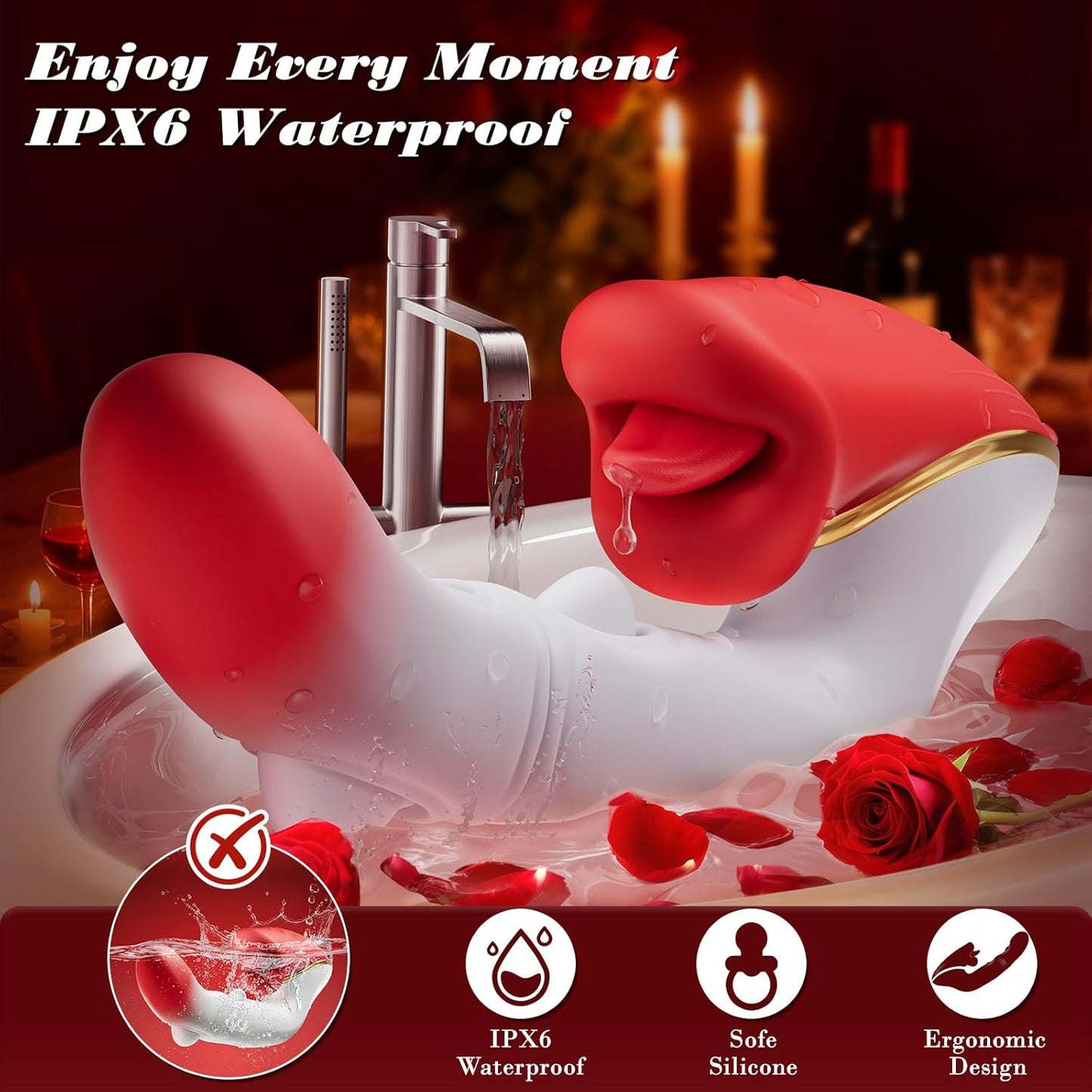 Vibrator Dildo Women Sex Toys - Adult Toys G Spot Vibrator with 10 Dual Flapping Vibration & 10 Licking Biting, Tongue Vibrator Rose Toy for Clit Nipple Stimulator Adult Toy for Female Couples Games - SinfulX - 