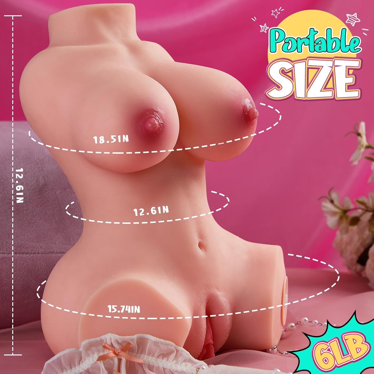 Vibrating Sex Doll Male Masturbators with Realistic Boobs Vagina and Anal, 3 in 1 Torso Pussy Masturbator Love Doll Pocket Pussy, 6Lb Automatic Realistic Male Sex Toy for Mens Adult Toys - SinfulX - 