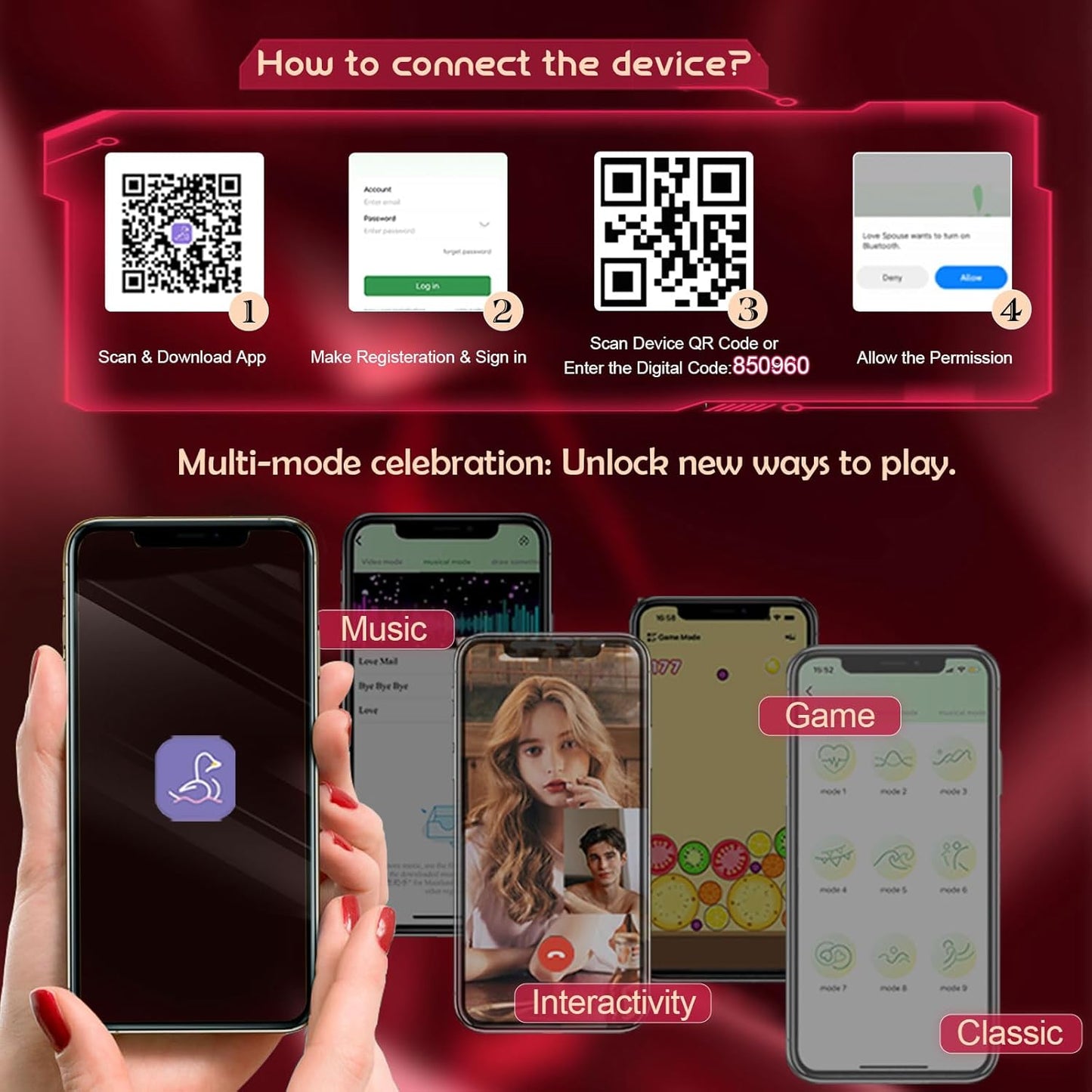 Couples App Remote Control Wearable Vibrator, Couple Women Adult Sex Toys, Long Distance Panty Vibrator with Rabbit Stimulator for G Spot Clitoral Penis Pleasure,  Female Kinky Sex Toy Game