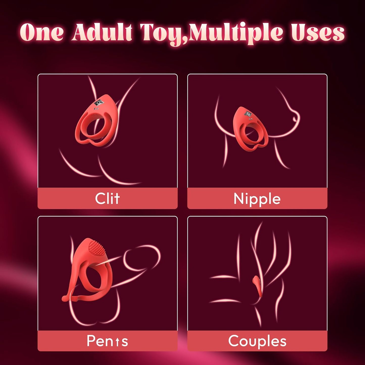 HeartSync Cock Ring Clit Stimulator 9 Modes Silicone - SinfulX - Personal Care > Sexual Wellness > Couples Cock Ring