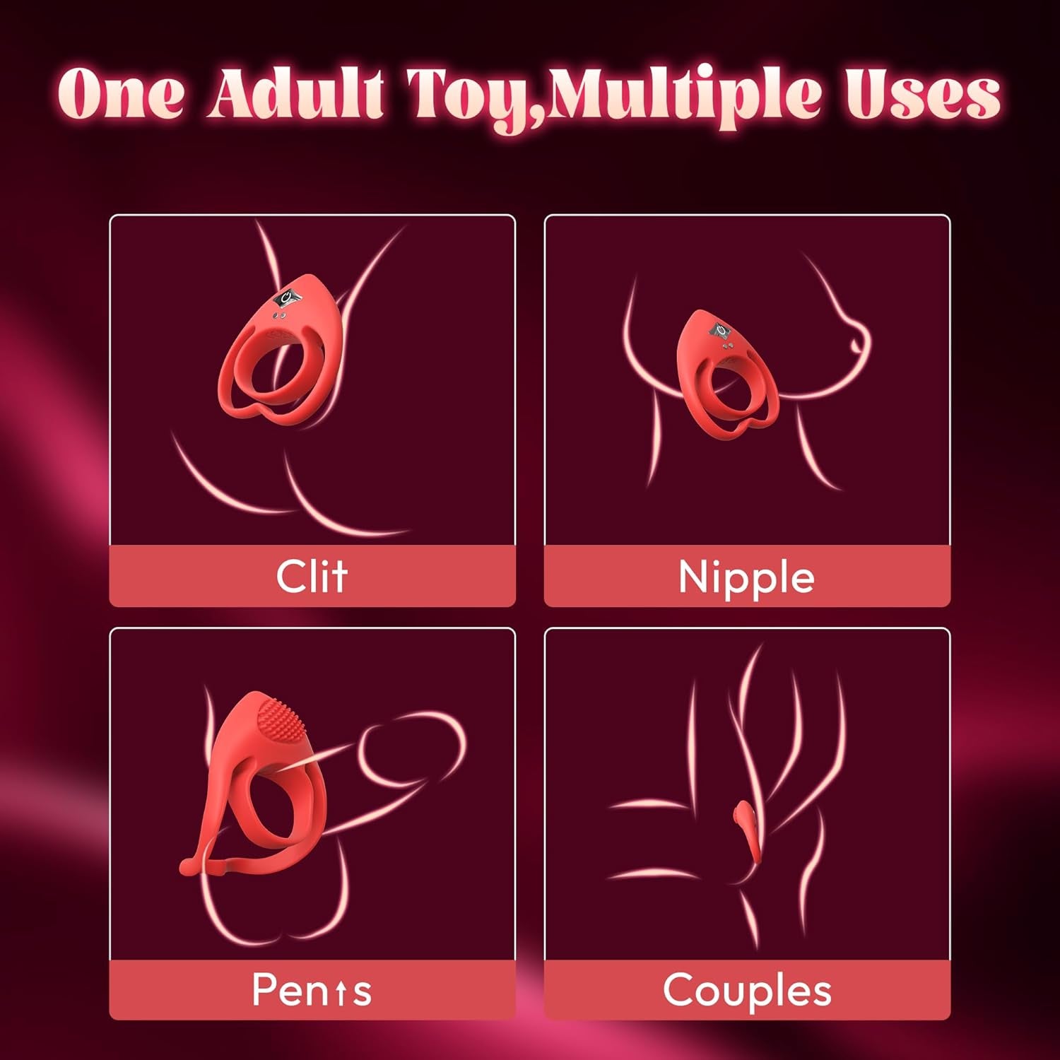 HeartSync Cock Ring Clit Stimulator 9 Modes Silicone - SinfulX - Personal Care > Sexual Wellness > Couples Cock Ring