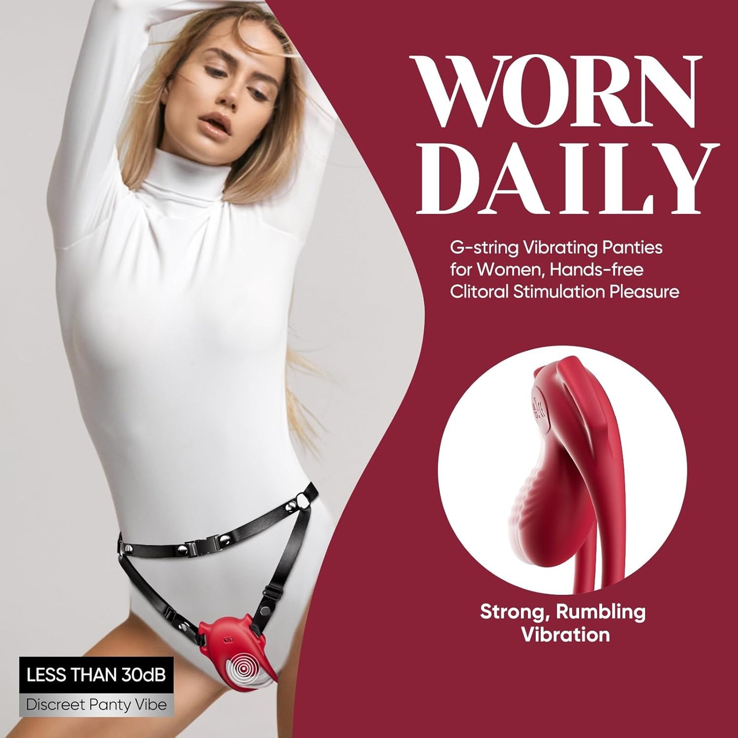 CrimsonControl Red Cock Ring Clit Vibrator Remote Harness - SinfulX - Personal Care > Sexual Wellness > Couples Cock Ring